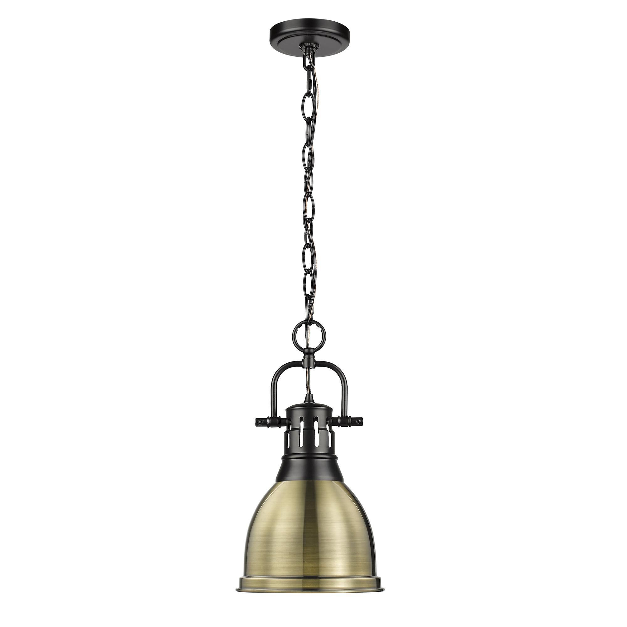 Shown in Matte Black finish and Aged Brass shade