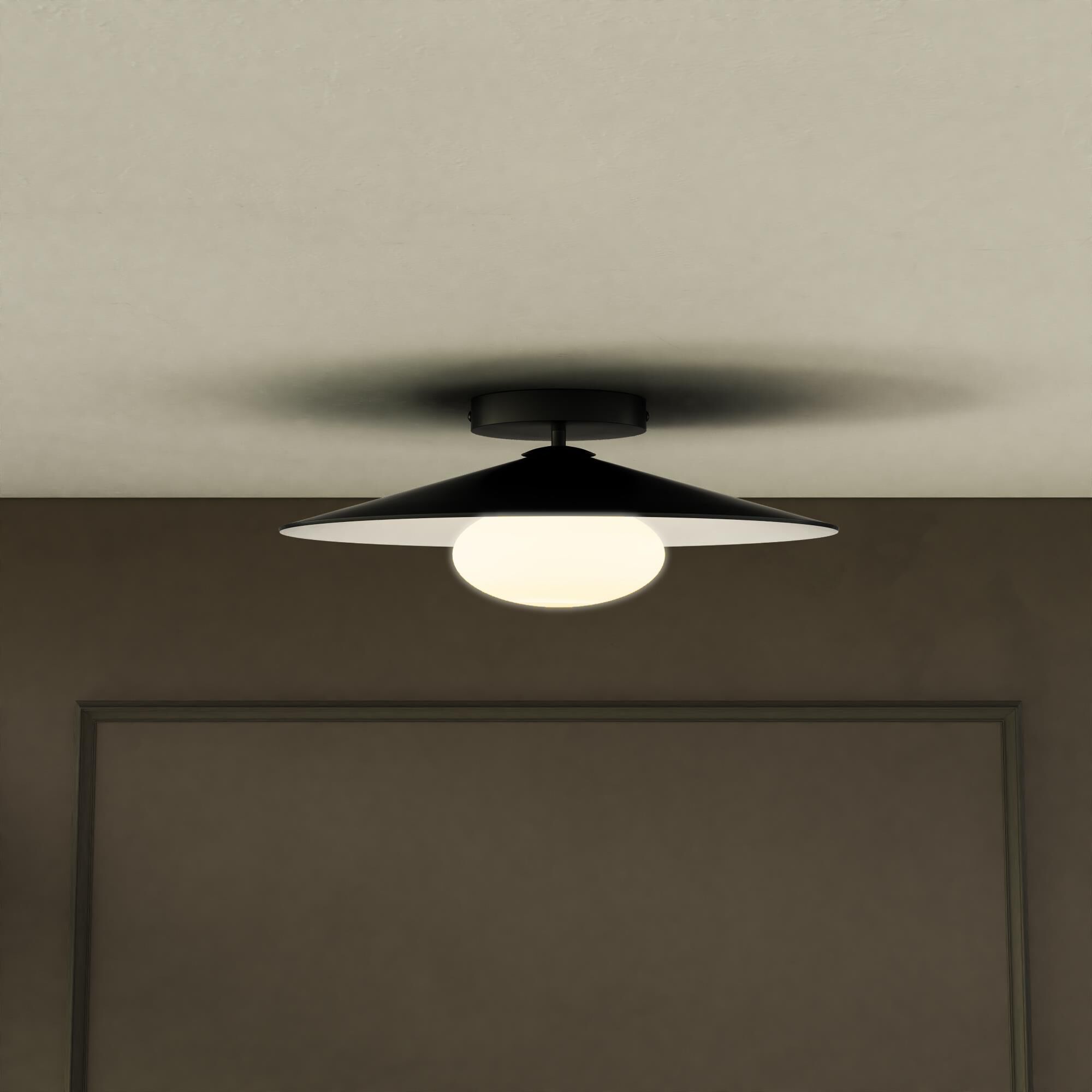 Shown in Black/White finish and Opal glass and Metal shade
