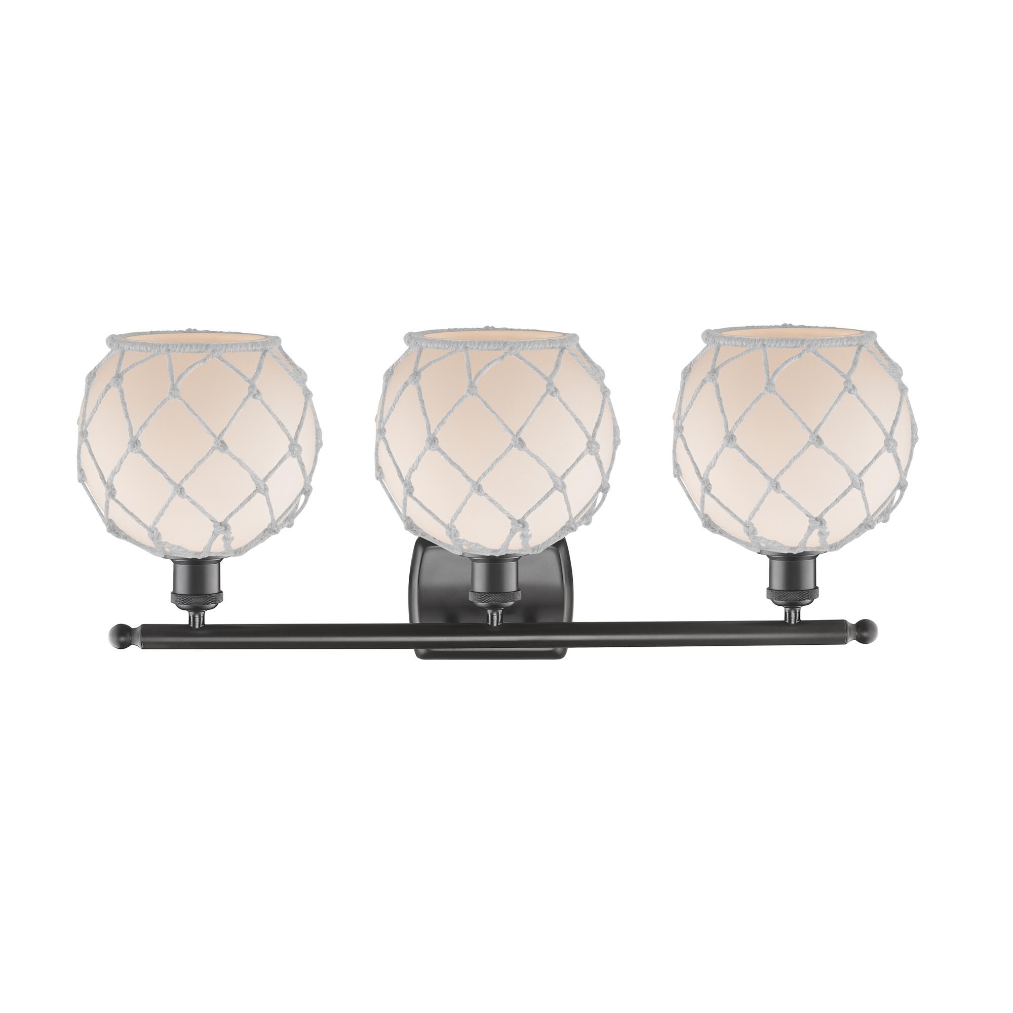 Shown in Oil Rubbed Bronze finish and White With White Rope glass