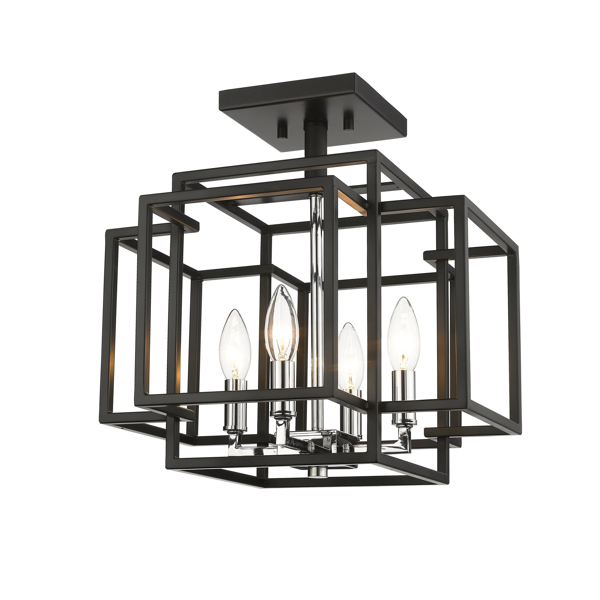 Shown in Black + Chrome finish and --- glass and --- shade