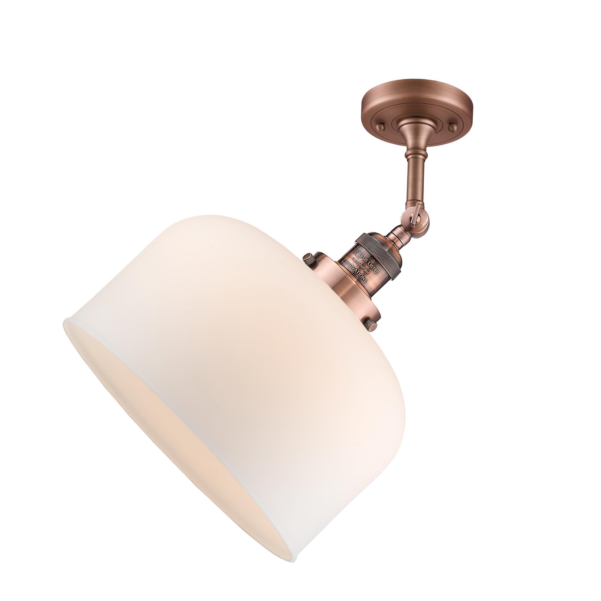 Shown in Antique Copper finish and Matte White Cased glass
