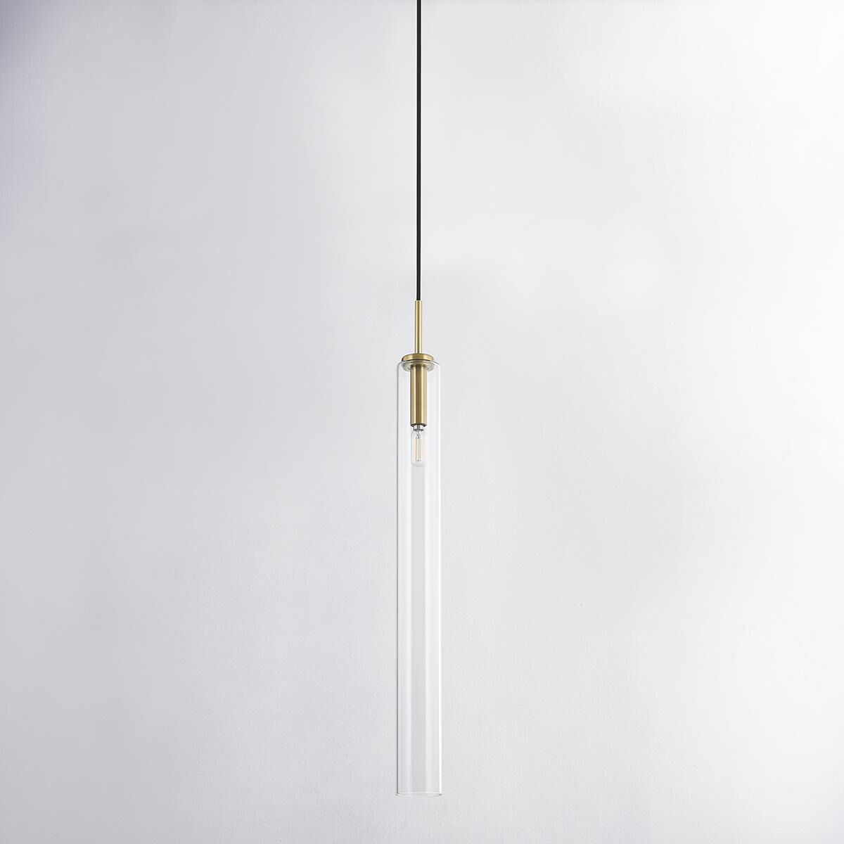 Shown in Aged Brass finish and Clear Borosilicate glass