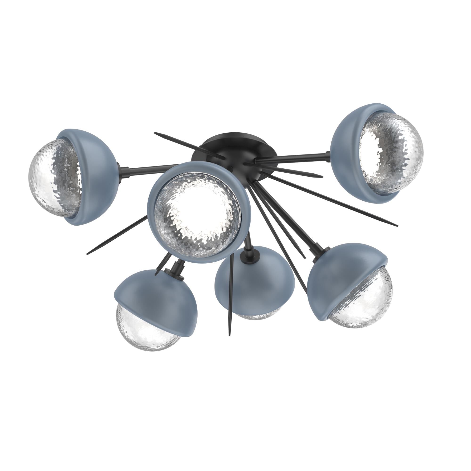 Shown in Matte Black finish and Clear glass and Poppy Blue accent