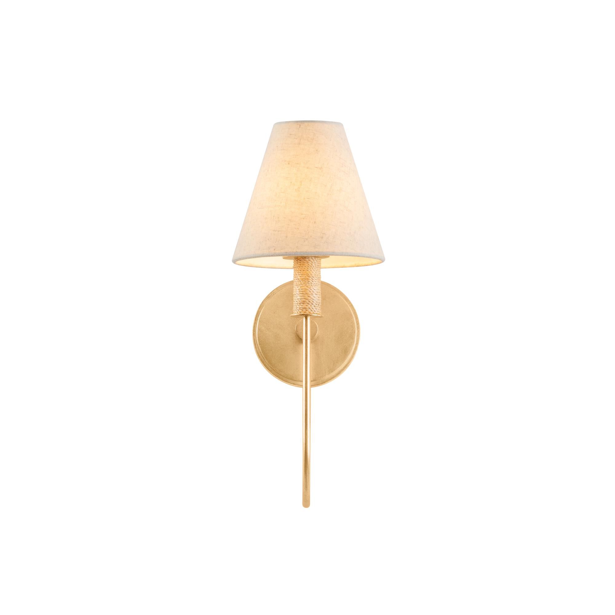 Shown in Vintage Gold Leaf finish and Natural Linen shade
