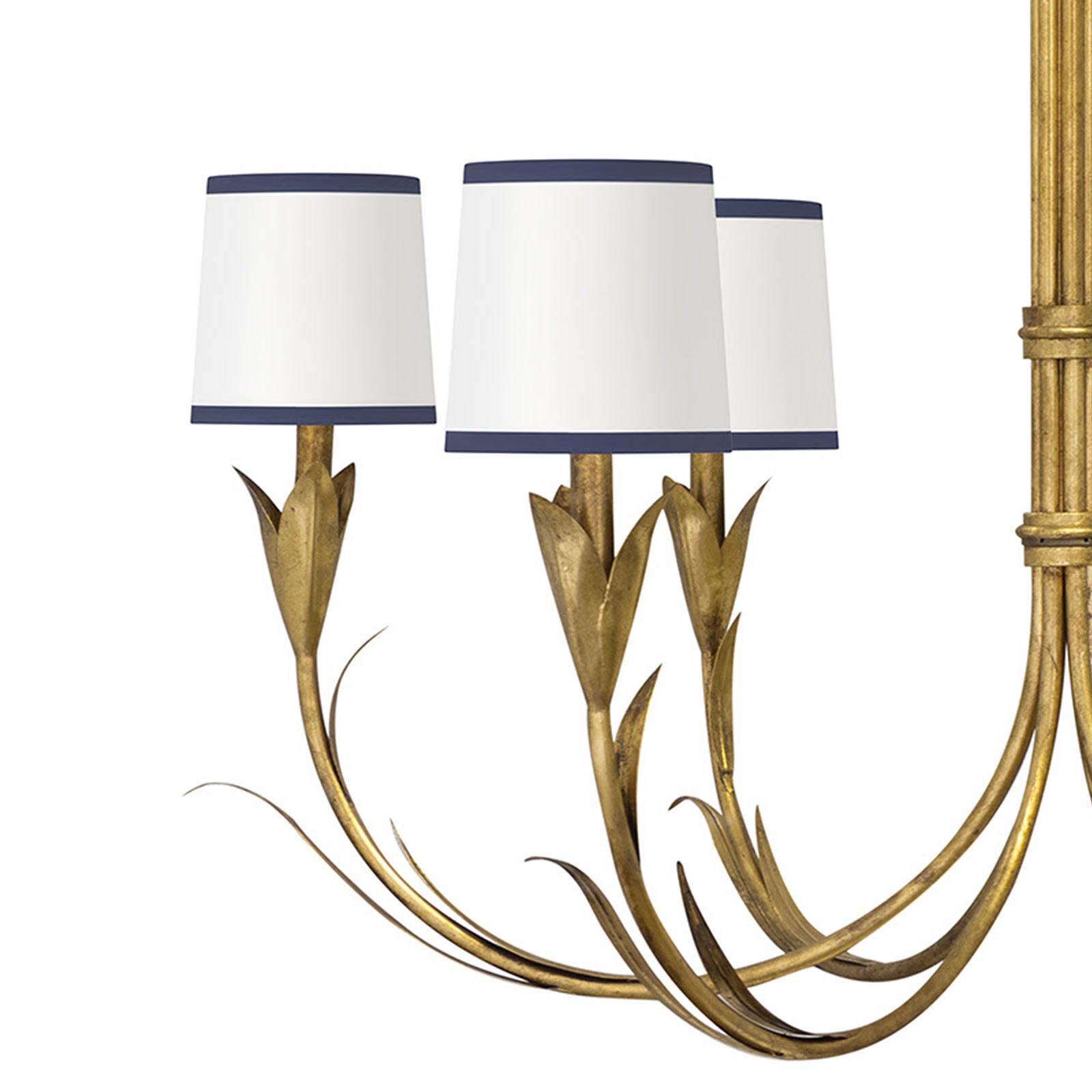 Shown in Antique Gold Leaf finish and Linen shade