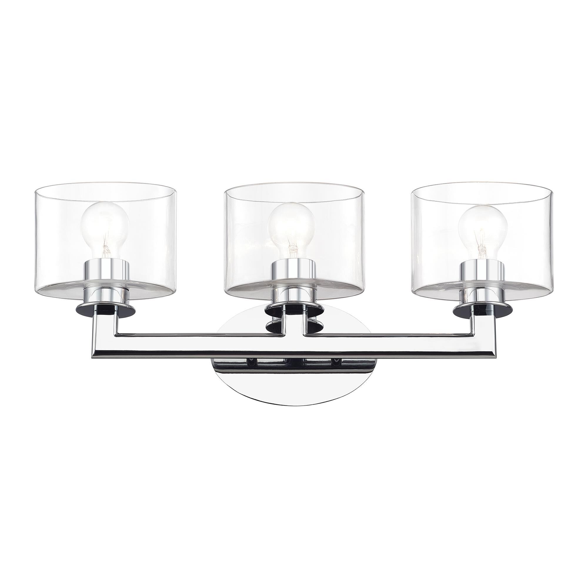 Shown in Polished Chrome finish and Mouth Blown Clear glass