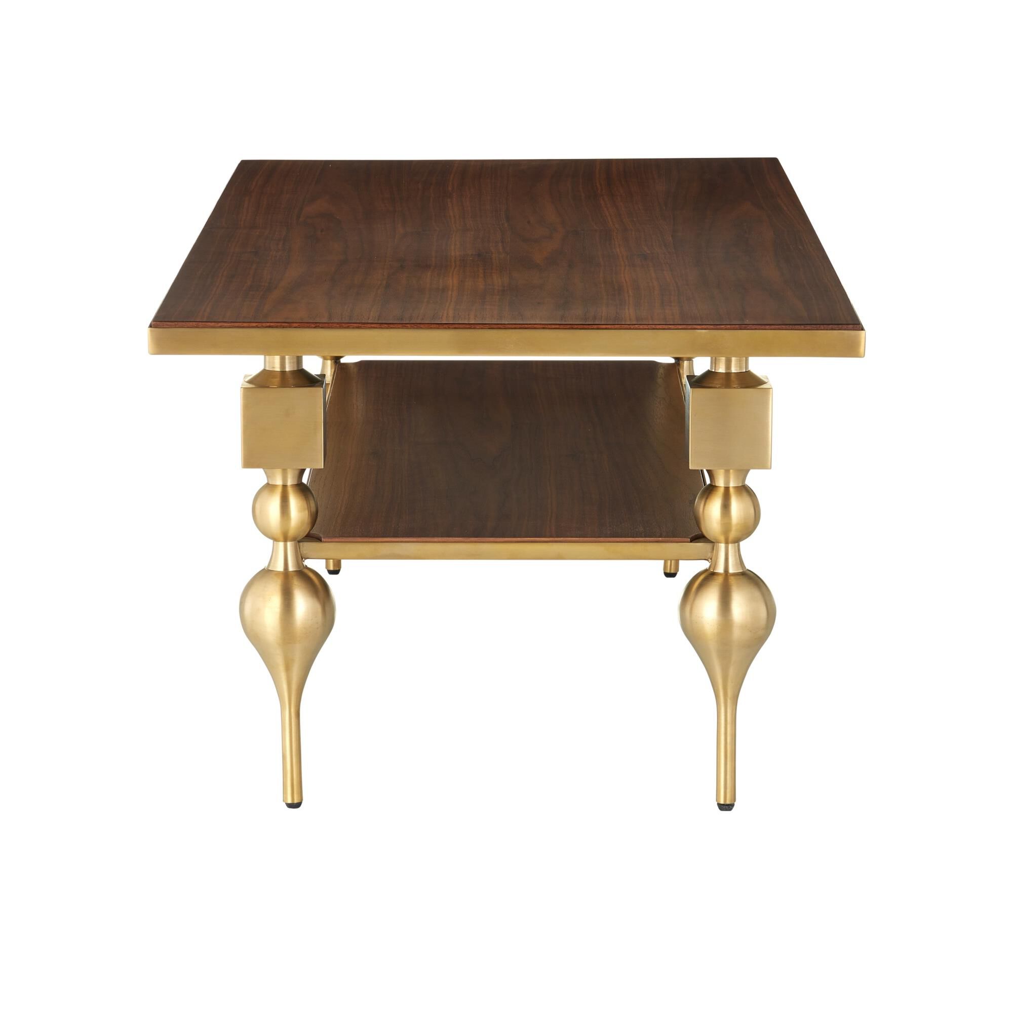 Shown in Brushed Brass, Walnut finish