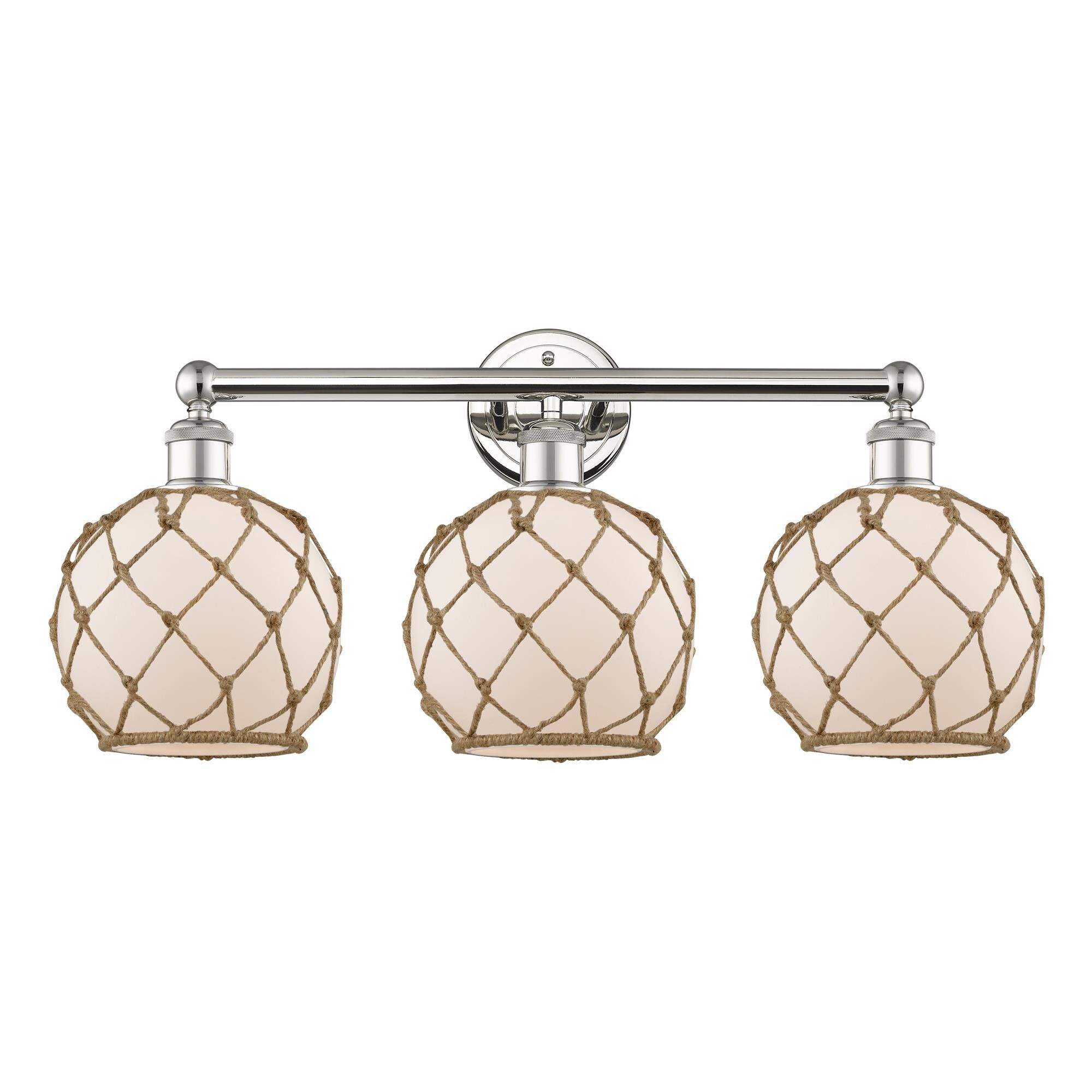 Shown in Polished Nickel finish and White with Brown Rope glass