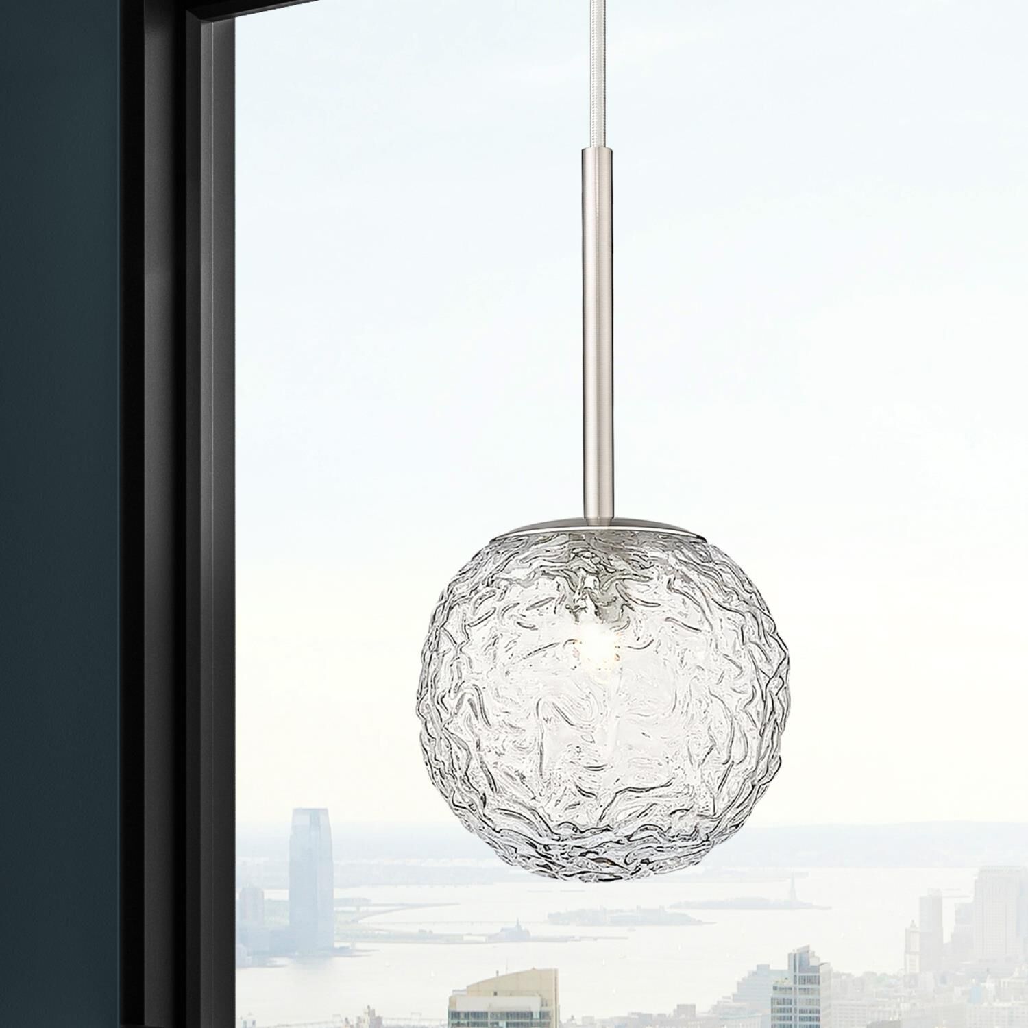 Shown in Satin Nickel finish and Clear shade