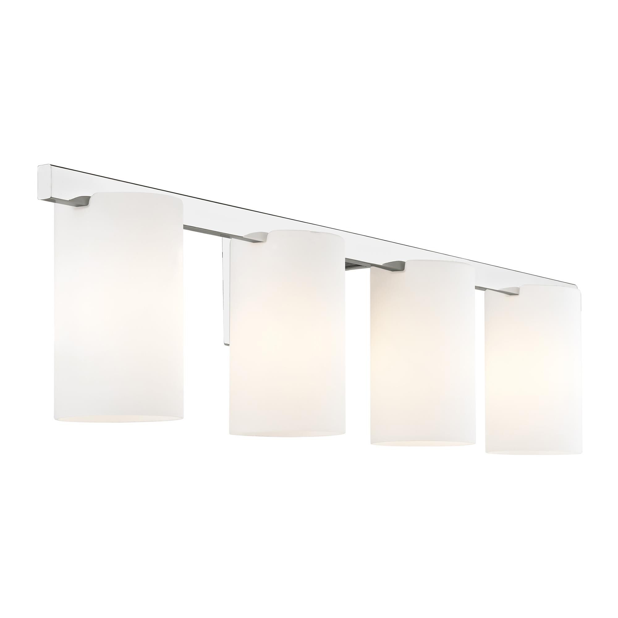 Shown in Chrome finish and Hand Blown Satin Opal White Cylinder glass