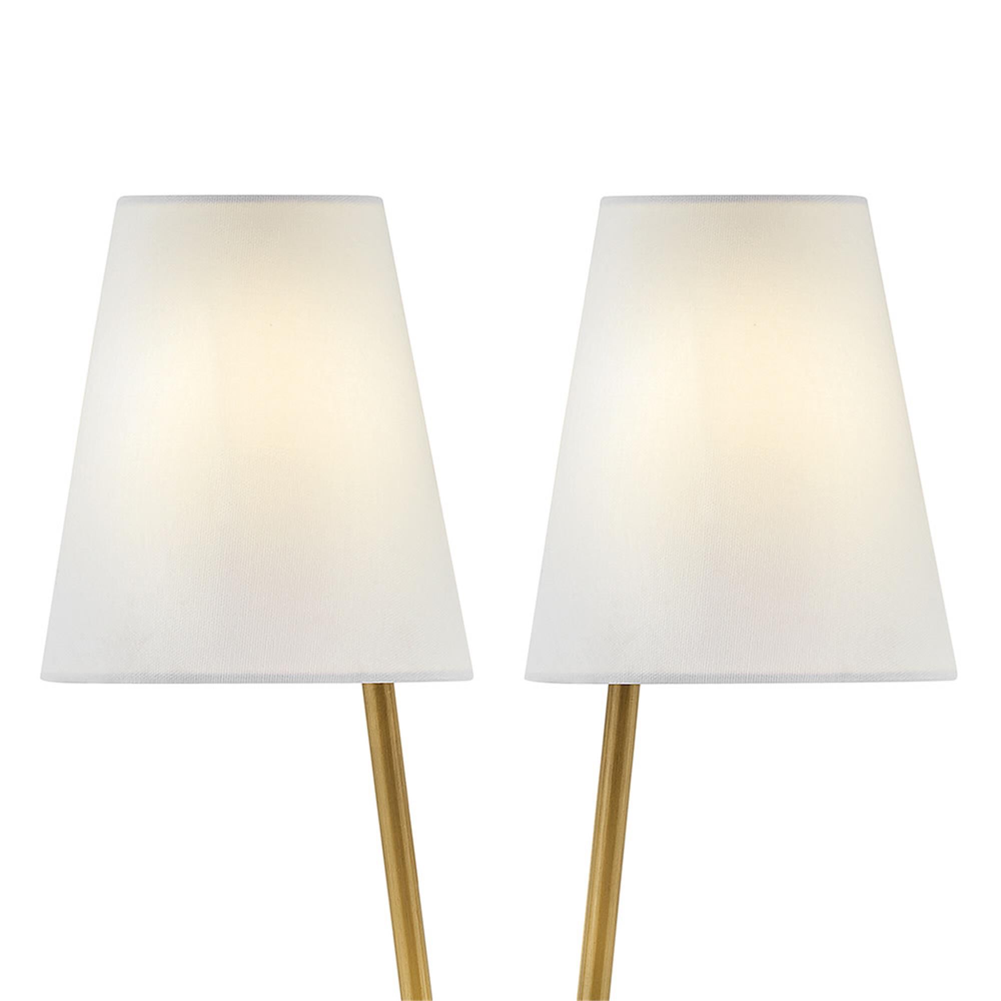 Shown in Heritage Brass finish and Off-White Fabric shade and Black accent