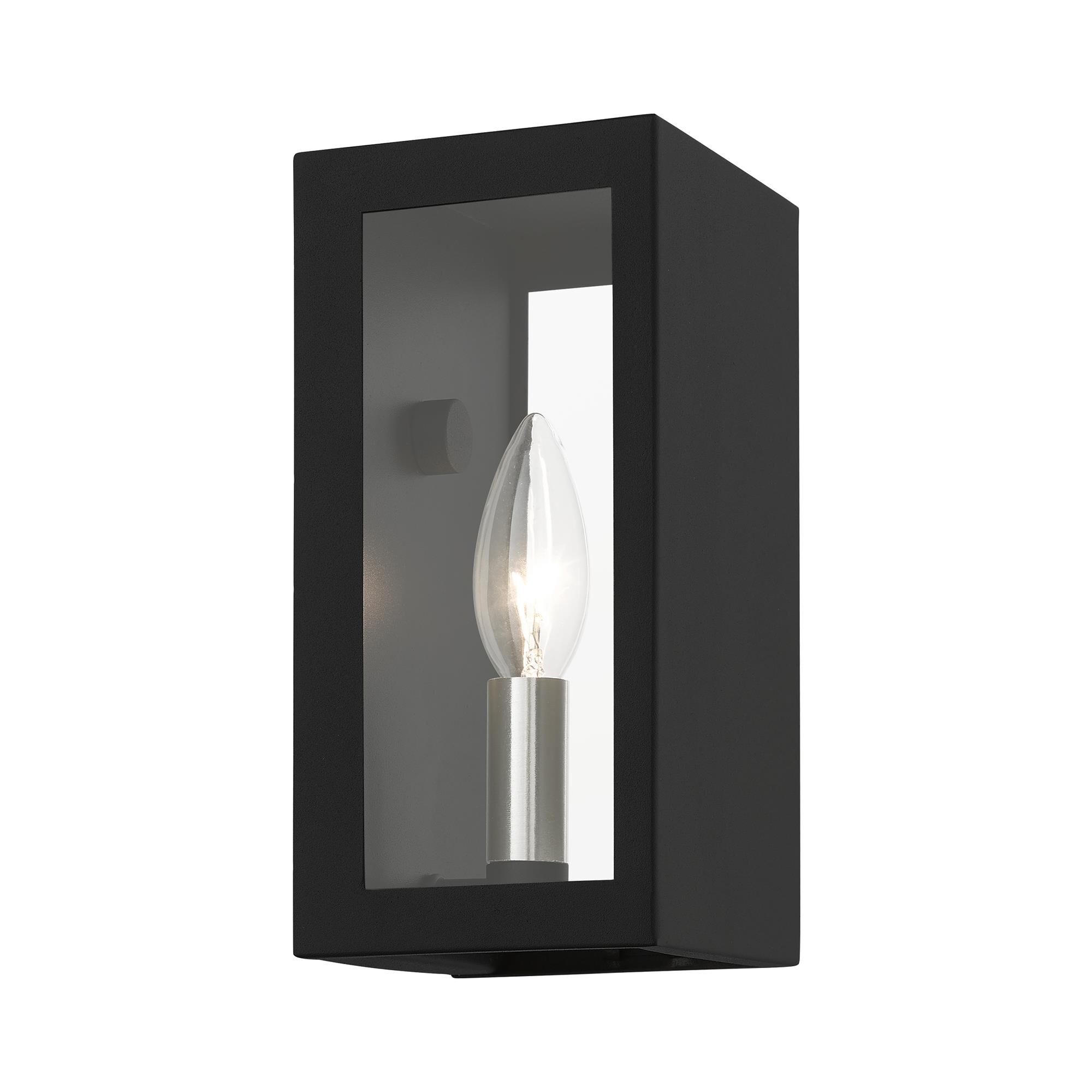 Shown in Textured Black with Brushed Nickel Candles finish and Clear glass