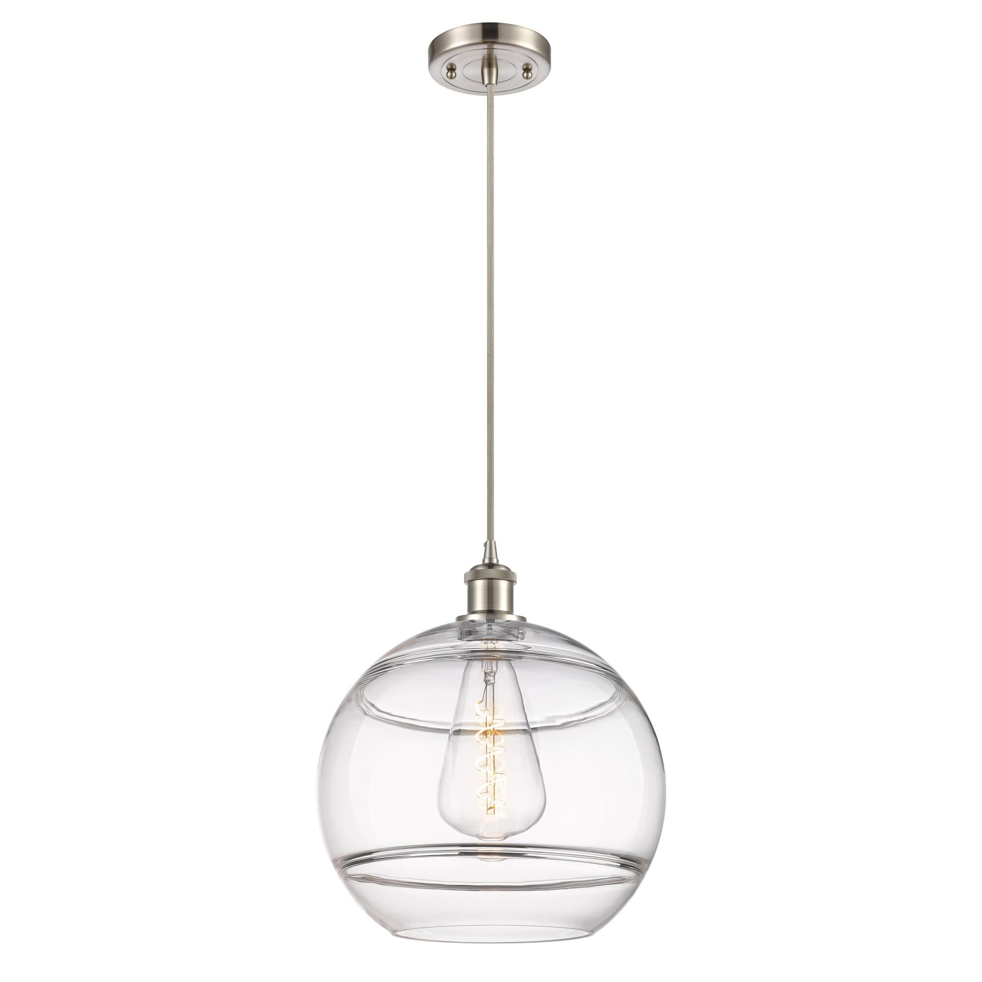 Shown in Brushed Satin Nickel finish and Clear glass