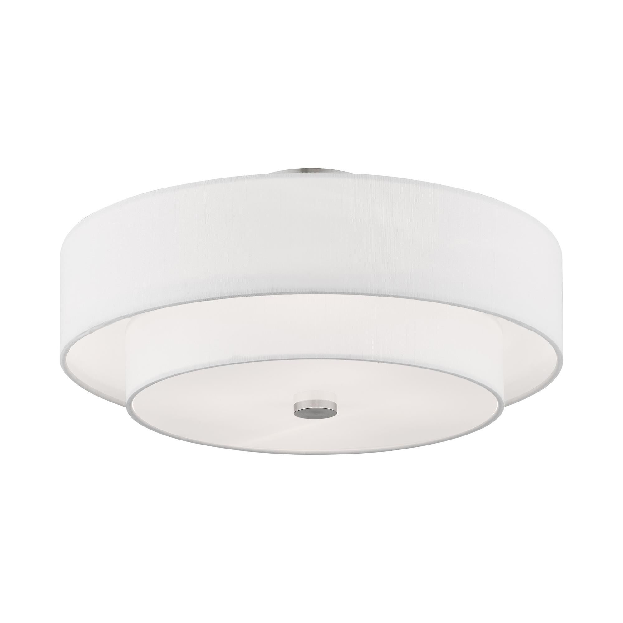 Shown in Brushed Nickel finish and Hand Crafted Off-White Fabric Outside & White Fabric Inside Hardback shade