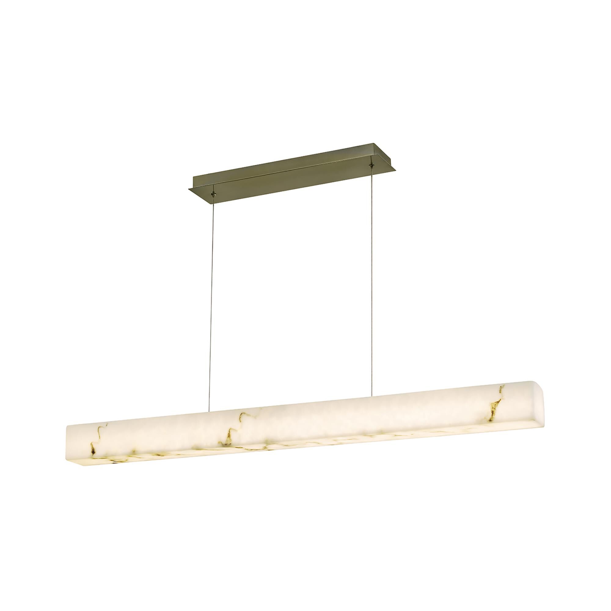 Shown in Brushed Brass finish and Faux Alabaster shade
