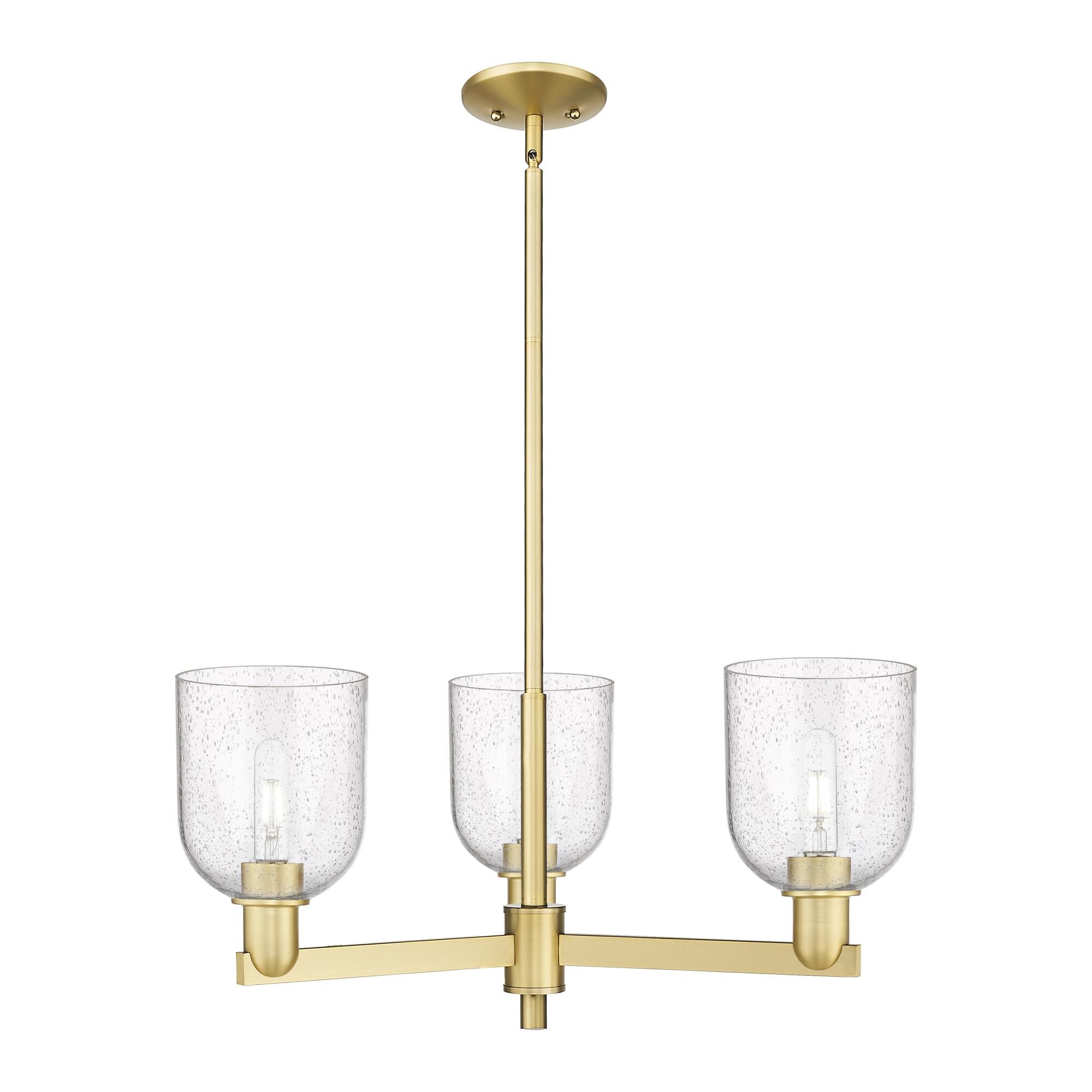 Shown in Satin Gold finish and Seedy glass