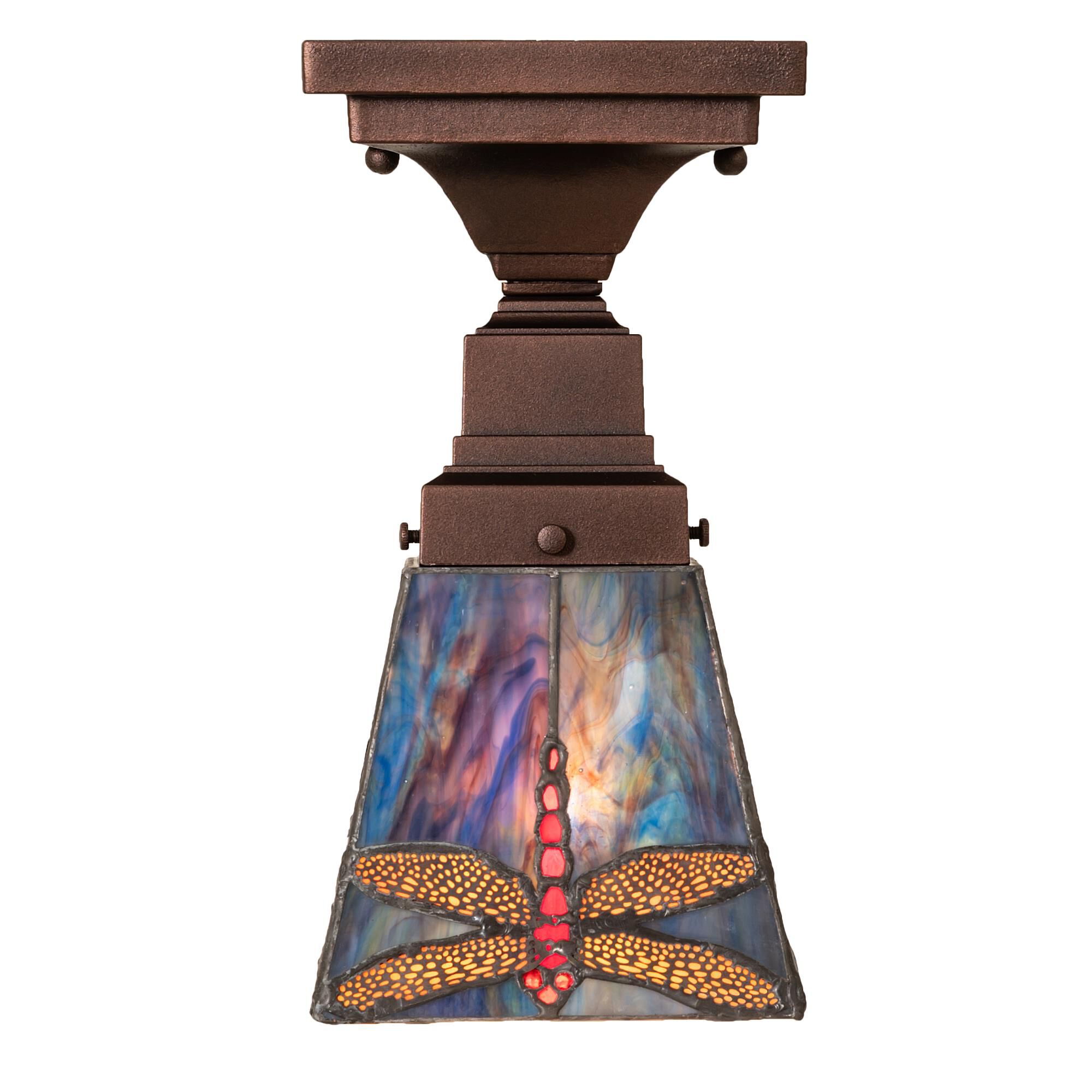 Shown in Mahogany Bronze finish and Ruby;Blue glass