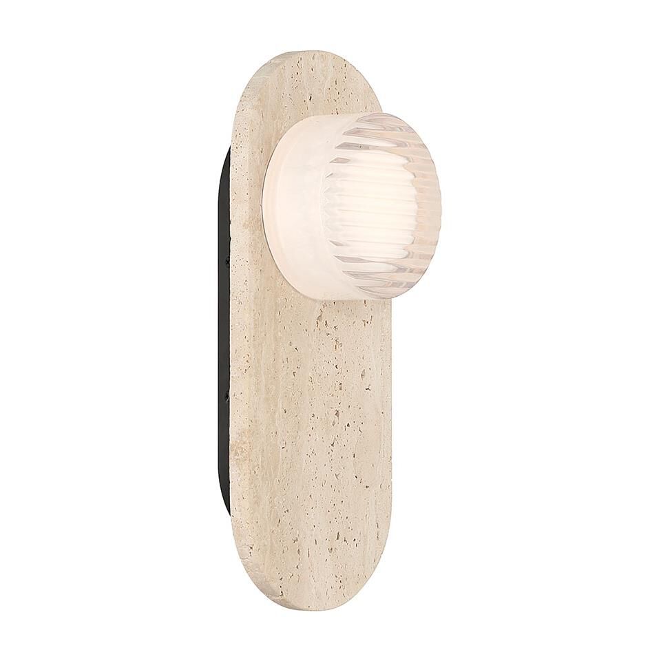 Shown in Travertine finish and Clear Ribbed glass