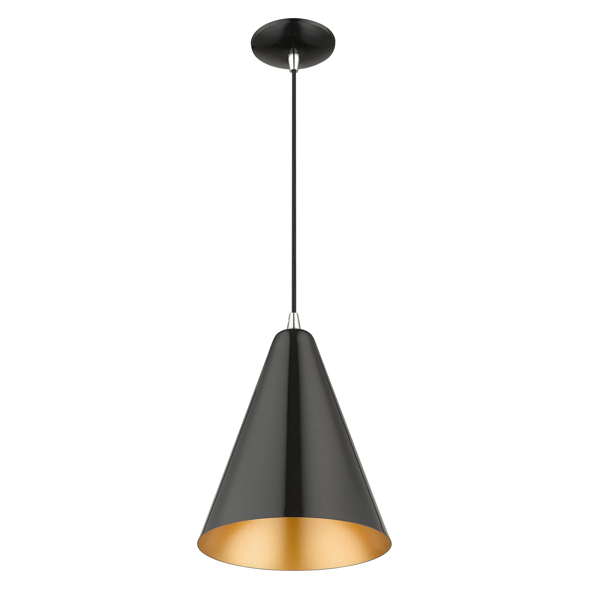 Shown in Shiny Black with Polished Chrome Accents finish and Shiny Black with Gold Finish Inside shade