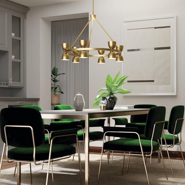 Shown in Brushed Natural Brass finish and Frosted Acrylic glass