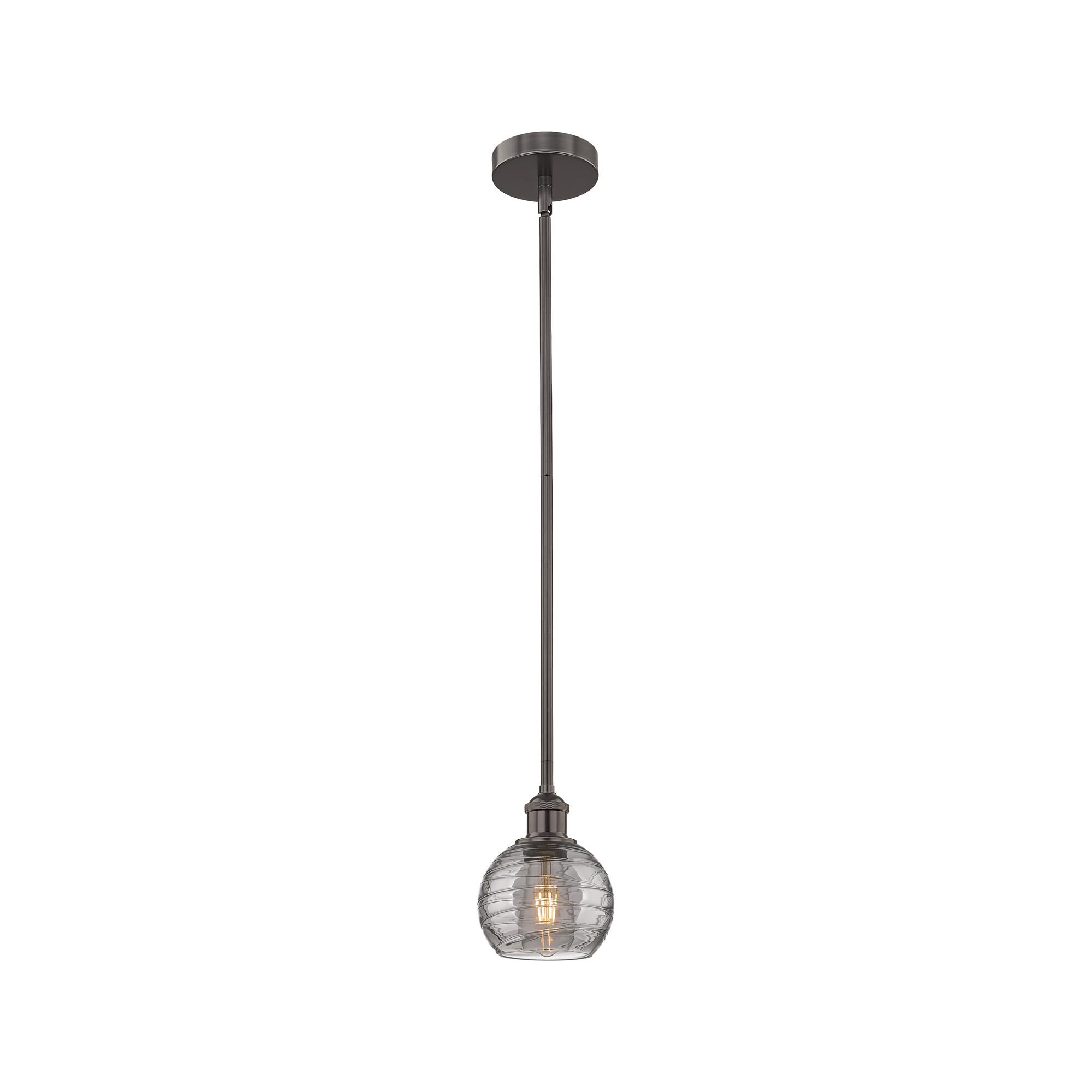 Shown in Oil Rubbed Bronze finish and Light Smoke Deco Swirl glass
