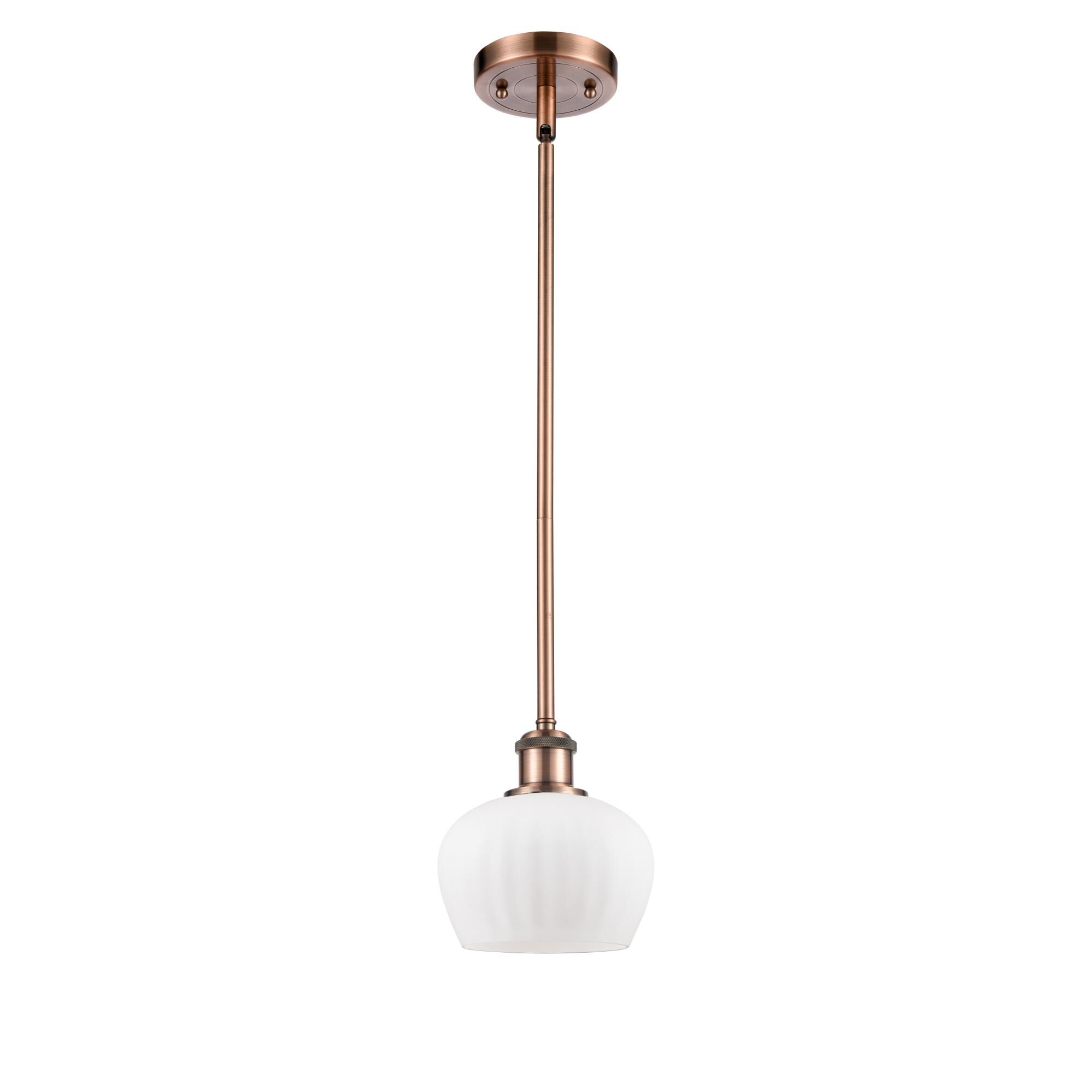 Shown in Antique Copper finish and No Glass glass and Matte White shade