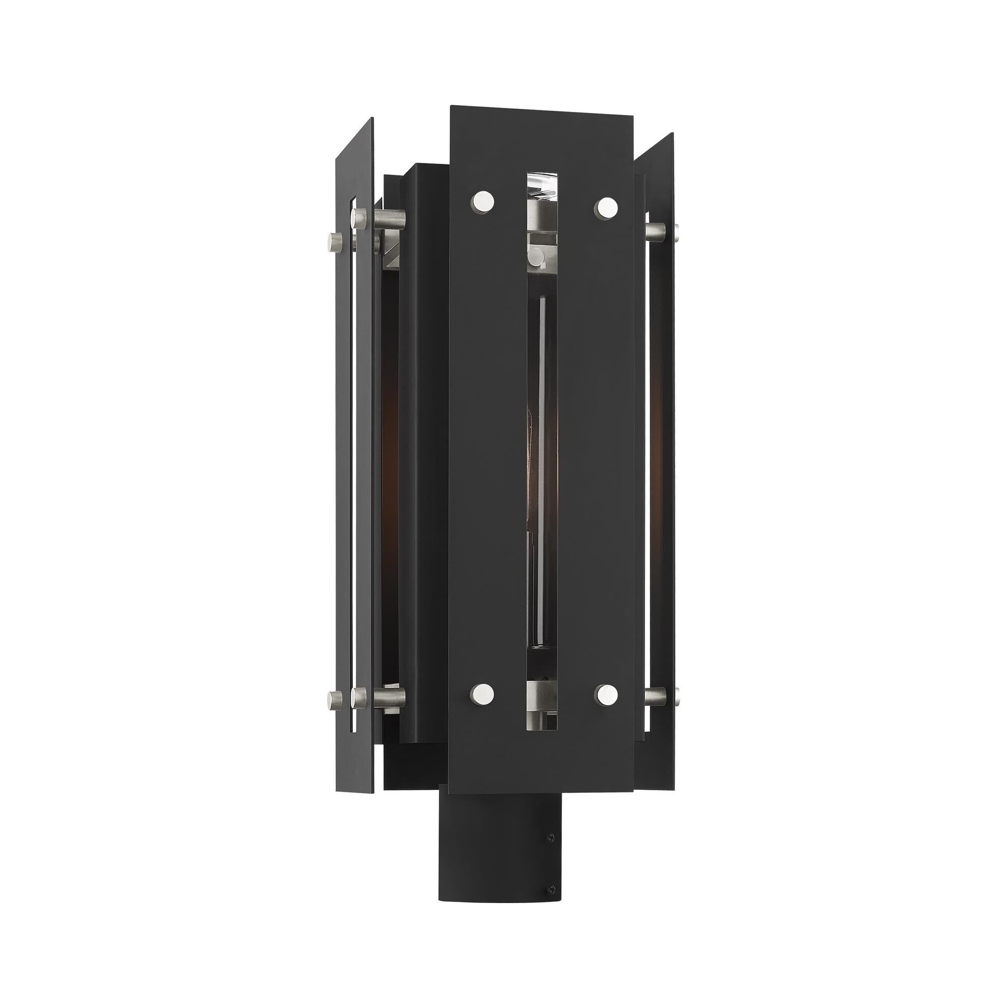 Shown in Black With Brushed Nickel Accents finish and Clear glass and Clear Glass shade