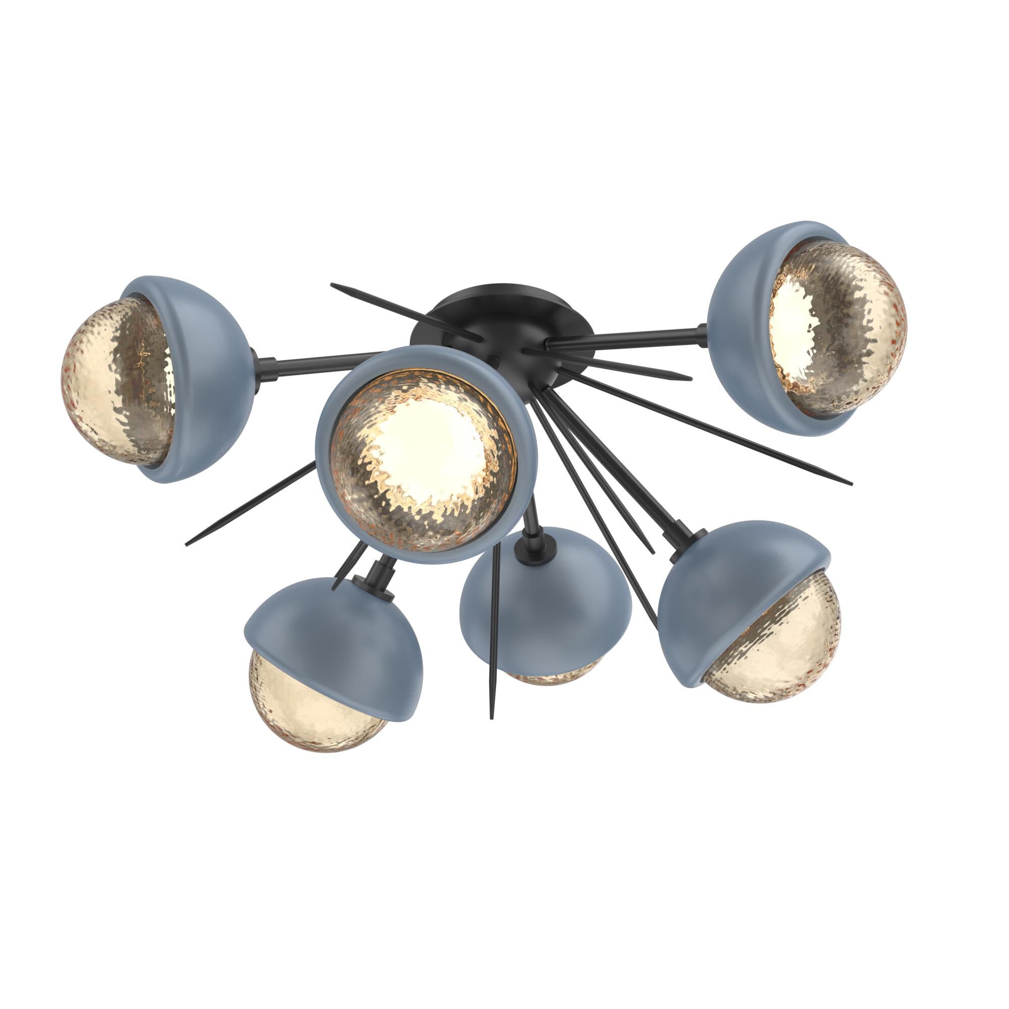 Shown in Matte Black finish and Amber glass and Poppy Blue accent