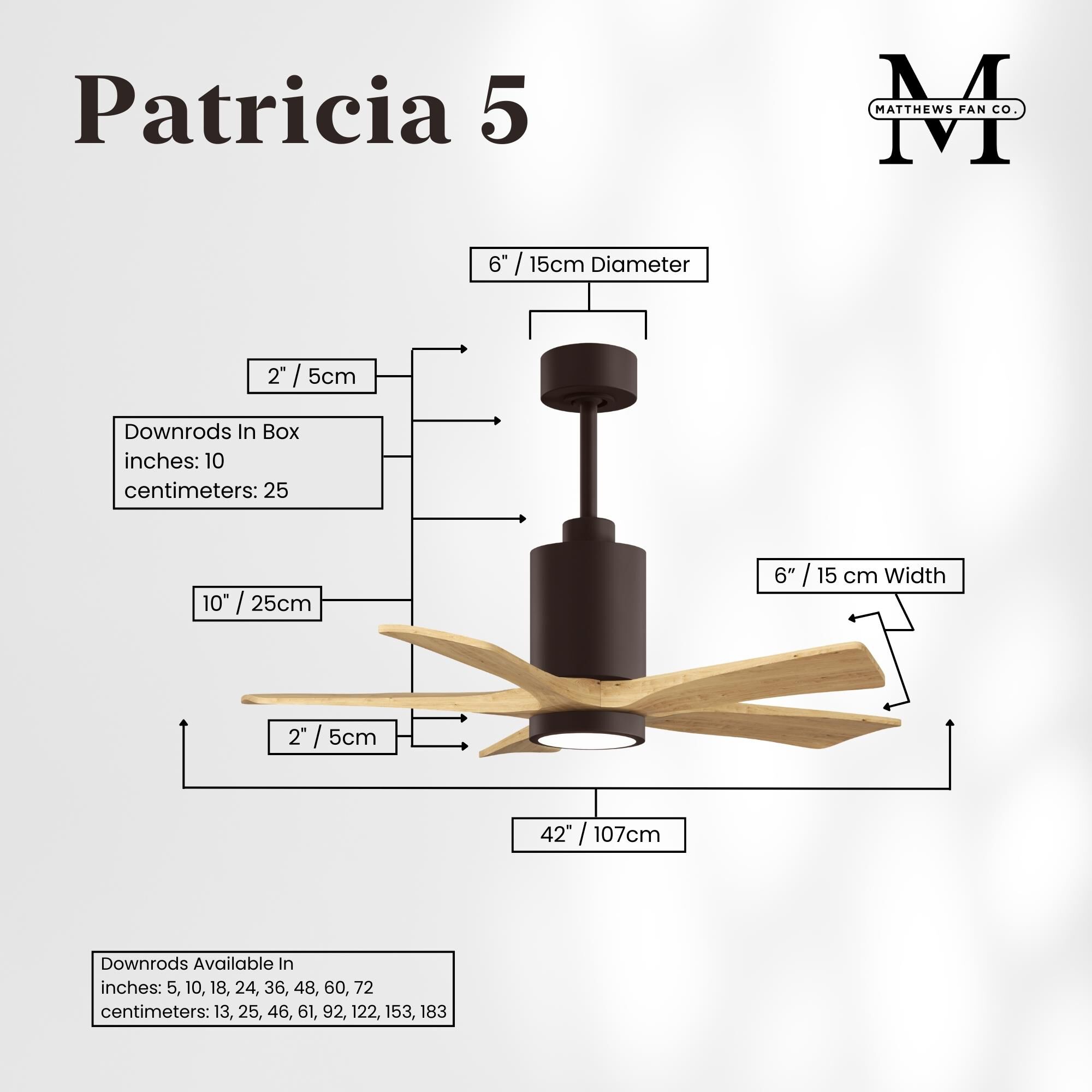 Patricia 42 Inch Ceiling Fan with Light Kit by Matthews Fan Company