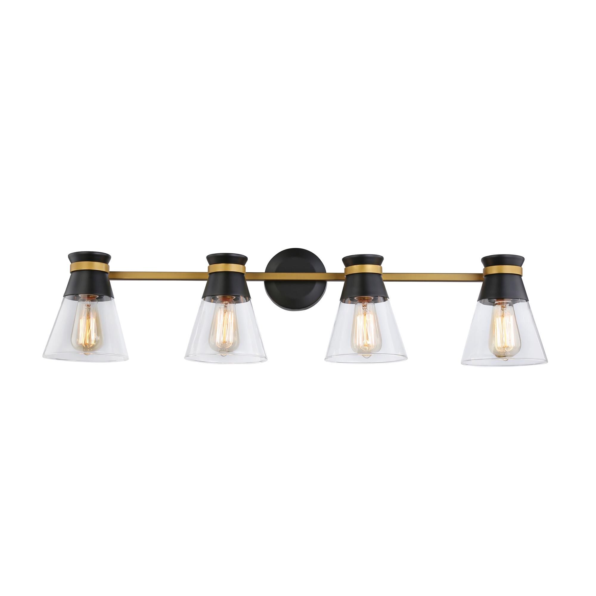 Shown in Black & Brushed Brass finish and Glass shade
