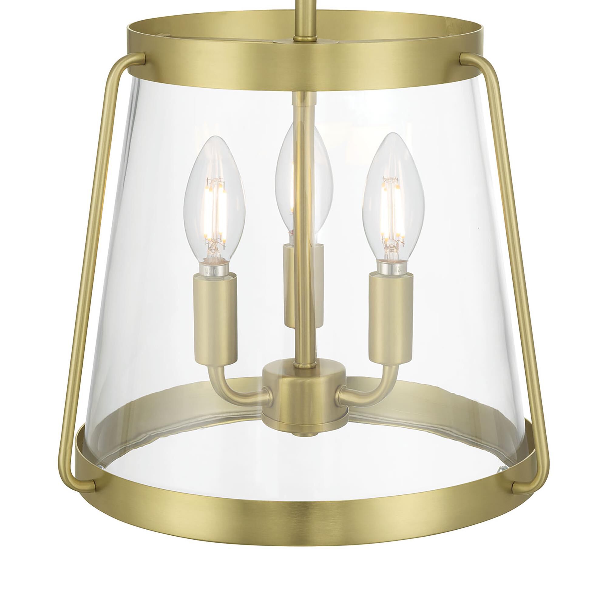 Shown in Vintage Brass finish and Clear glass