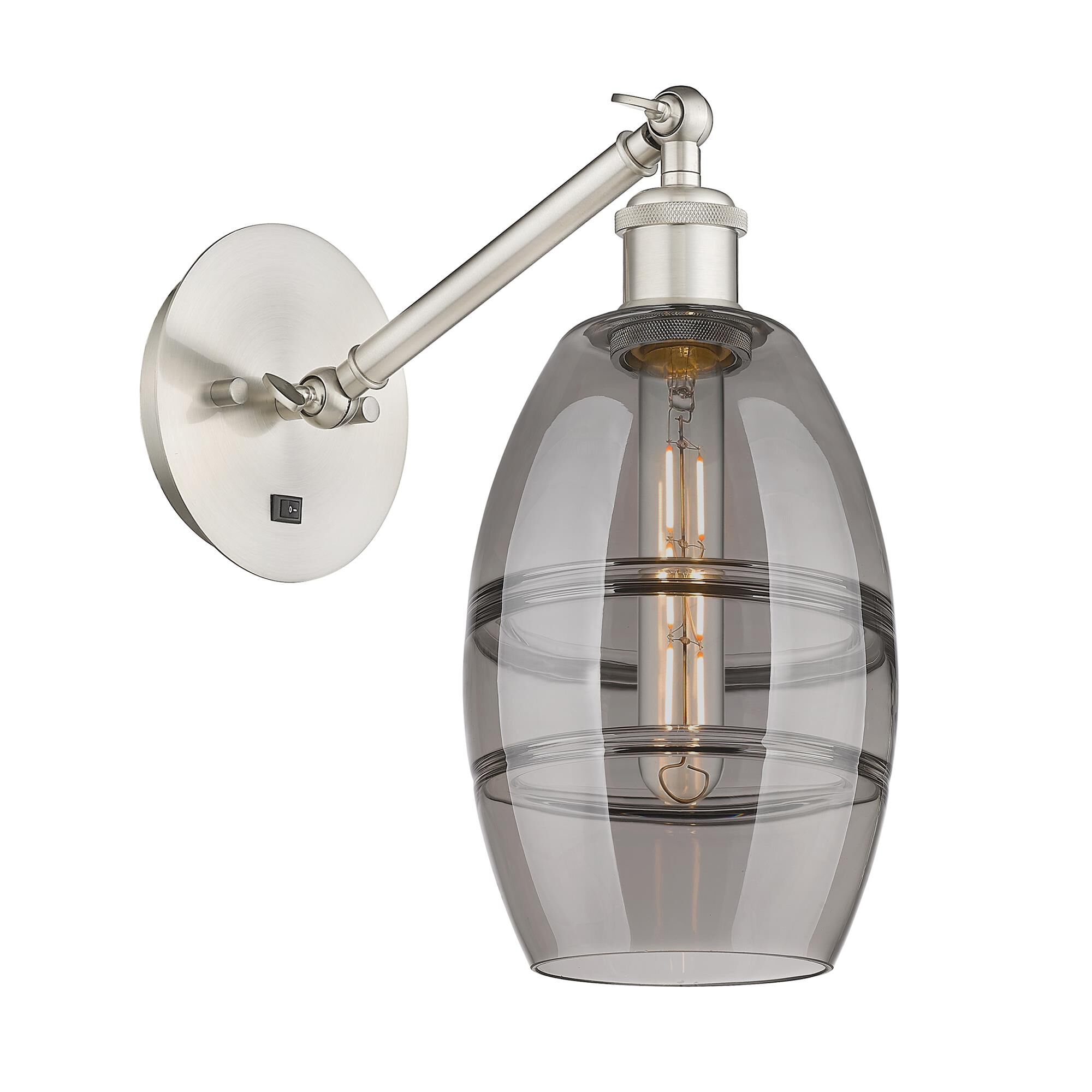 Shown in Brushed Satin Nickel finish and Light Smoke glass