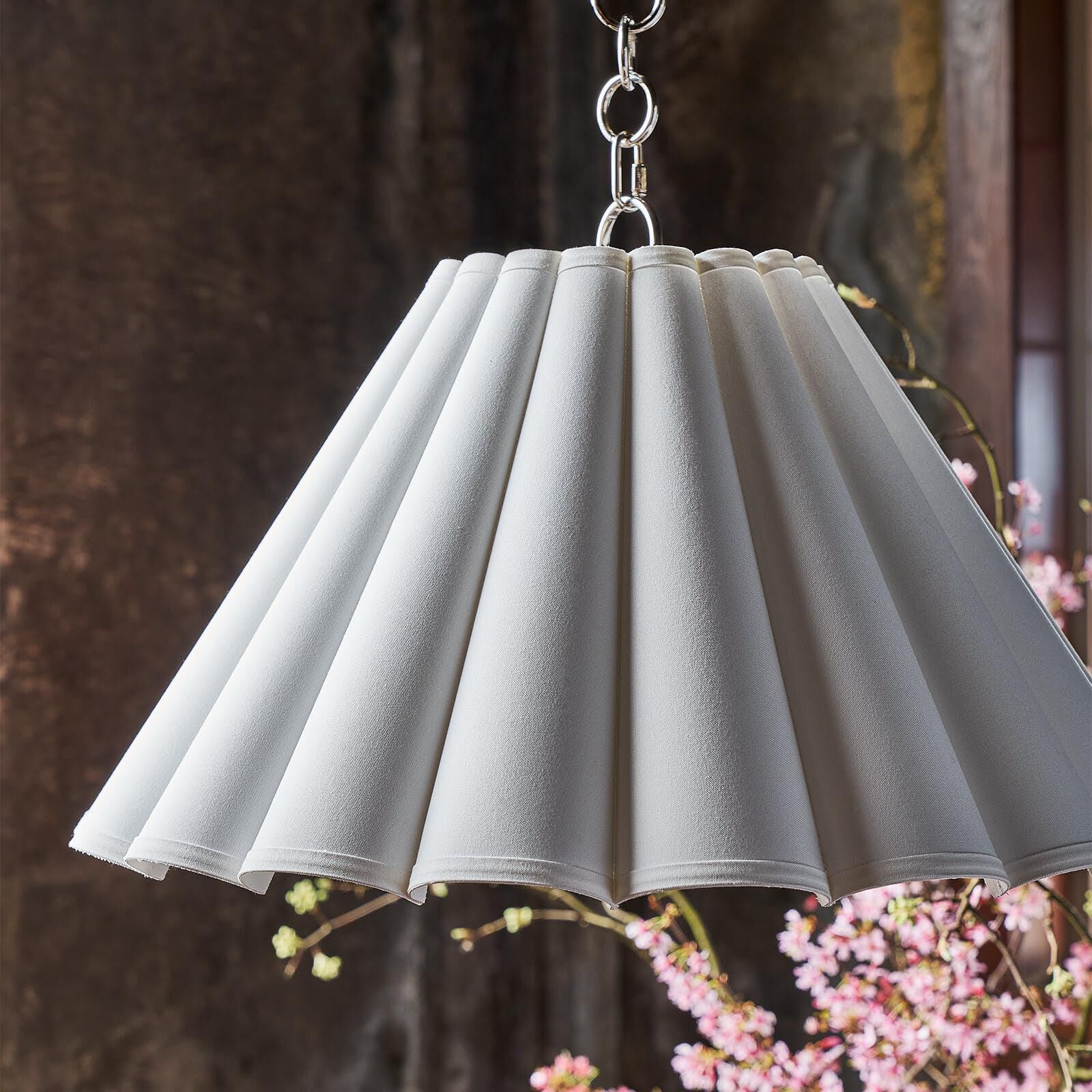 Shown in White finish and Linen shade