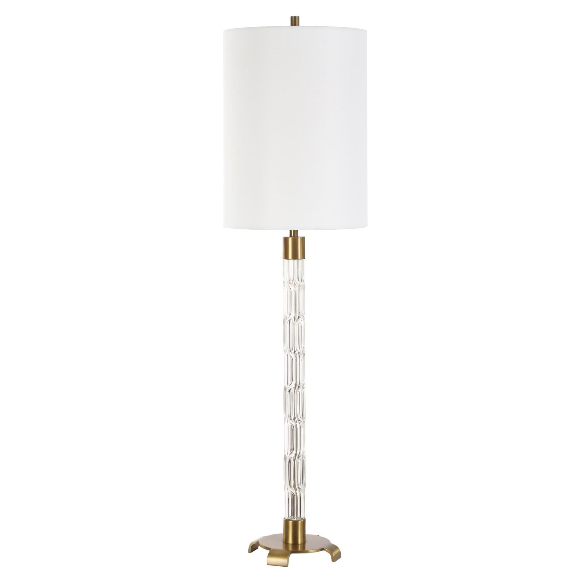 Shown in Brass finish and Round Drum Hardback shade