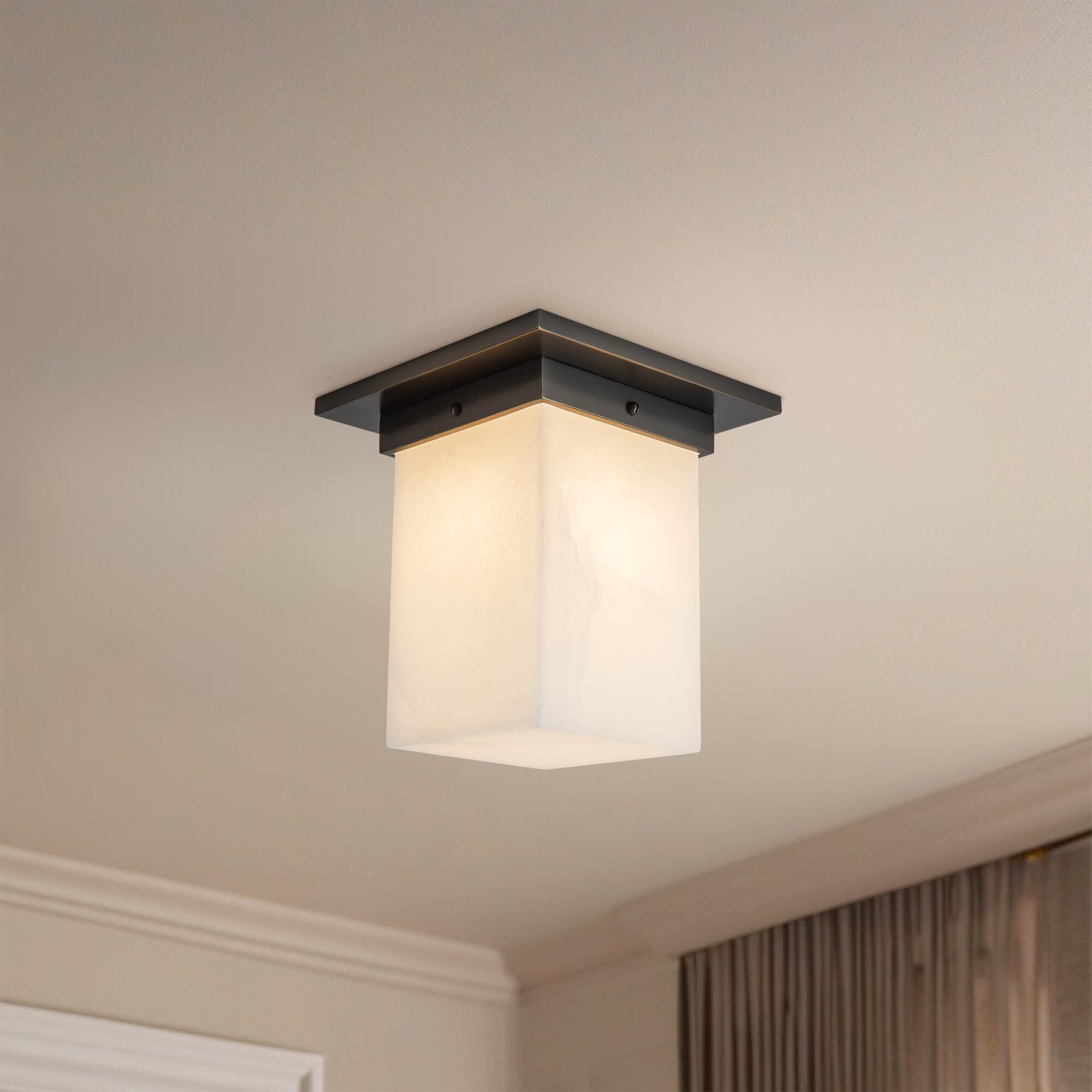 Shown in Urban Bronze finish and Alabaster glass