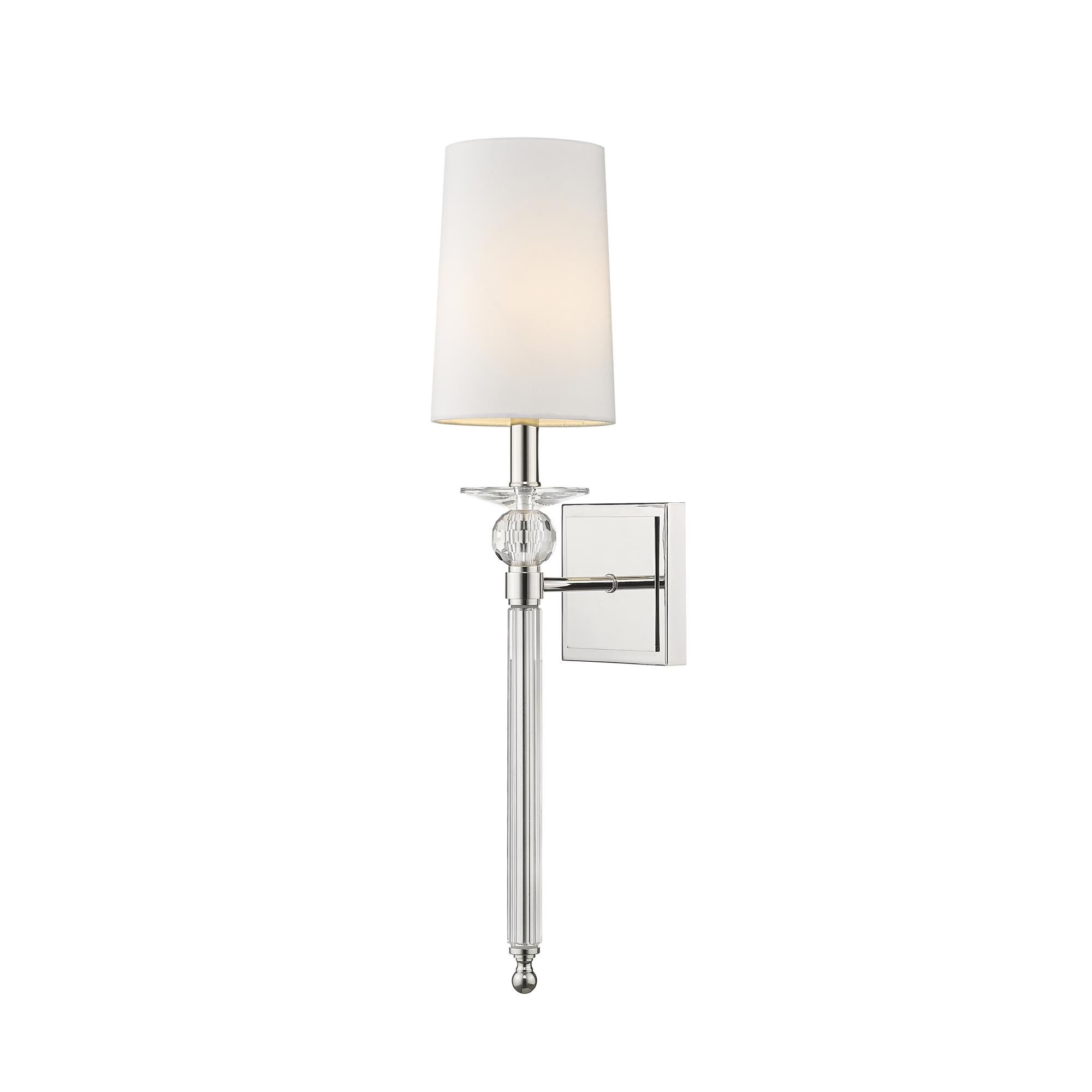 Shown in Polished Nickel finish and Fabric glass and Fabric shade