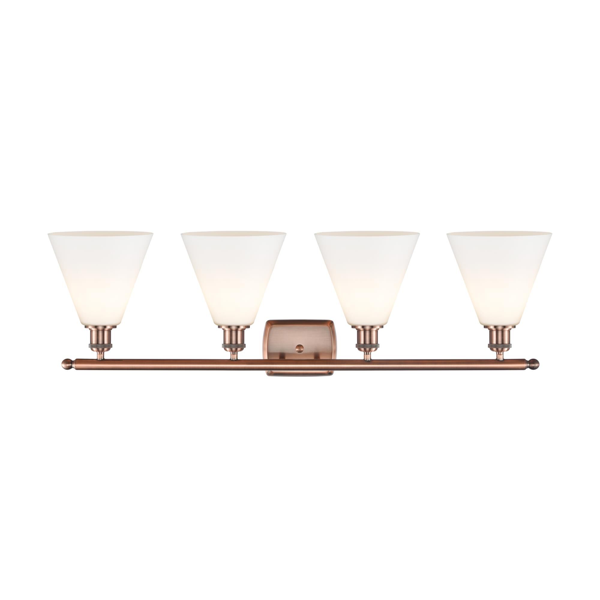 Shown in Antique Copper finish and Cased Matte White Ballston Cone glass and No Shade shade