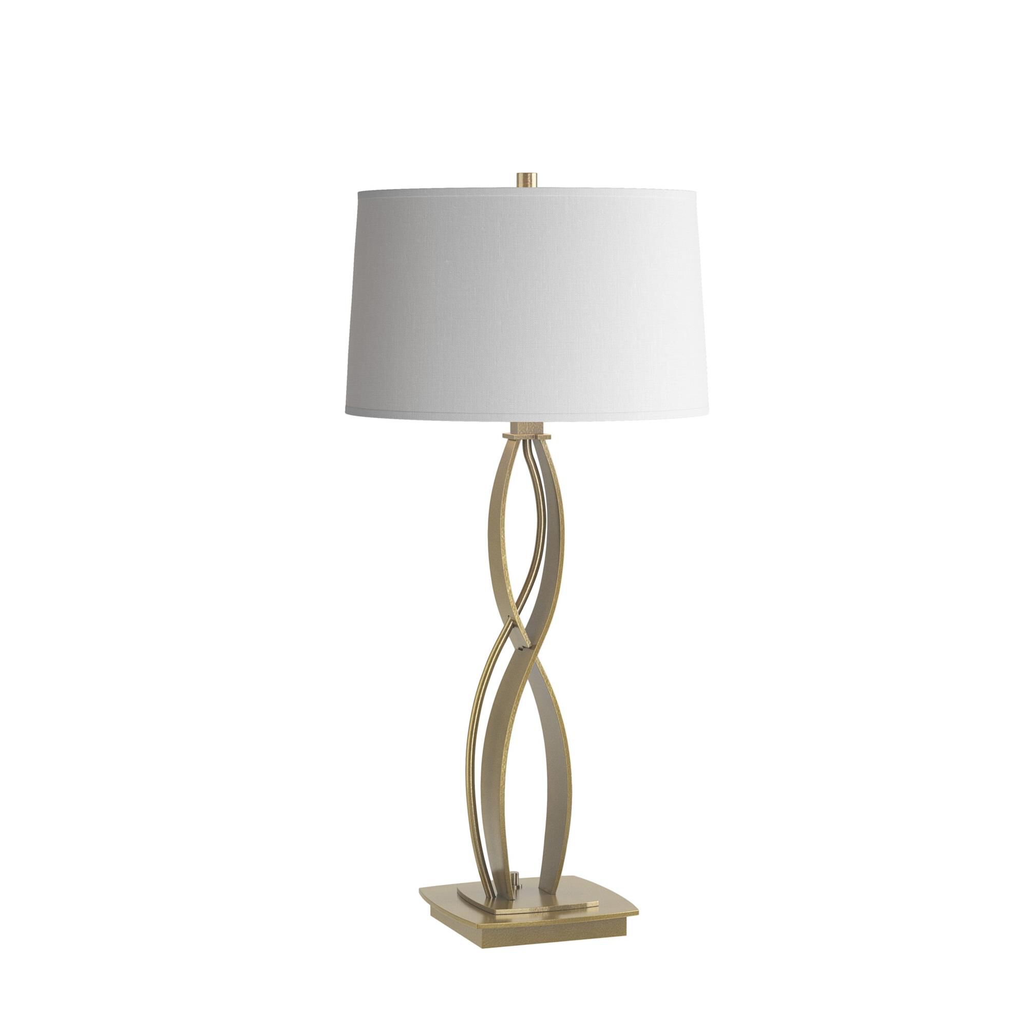 Shown in Modern Brass finish and Natural Anna shade