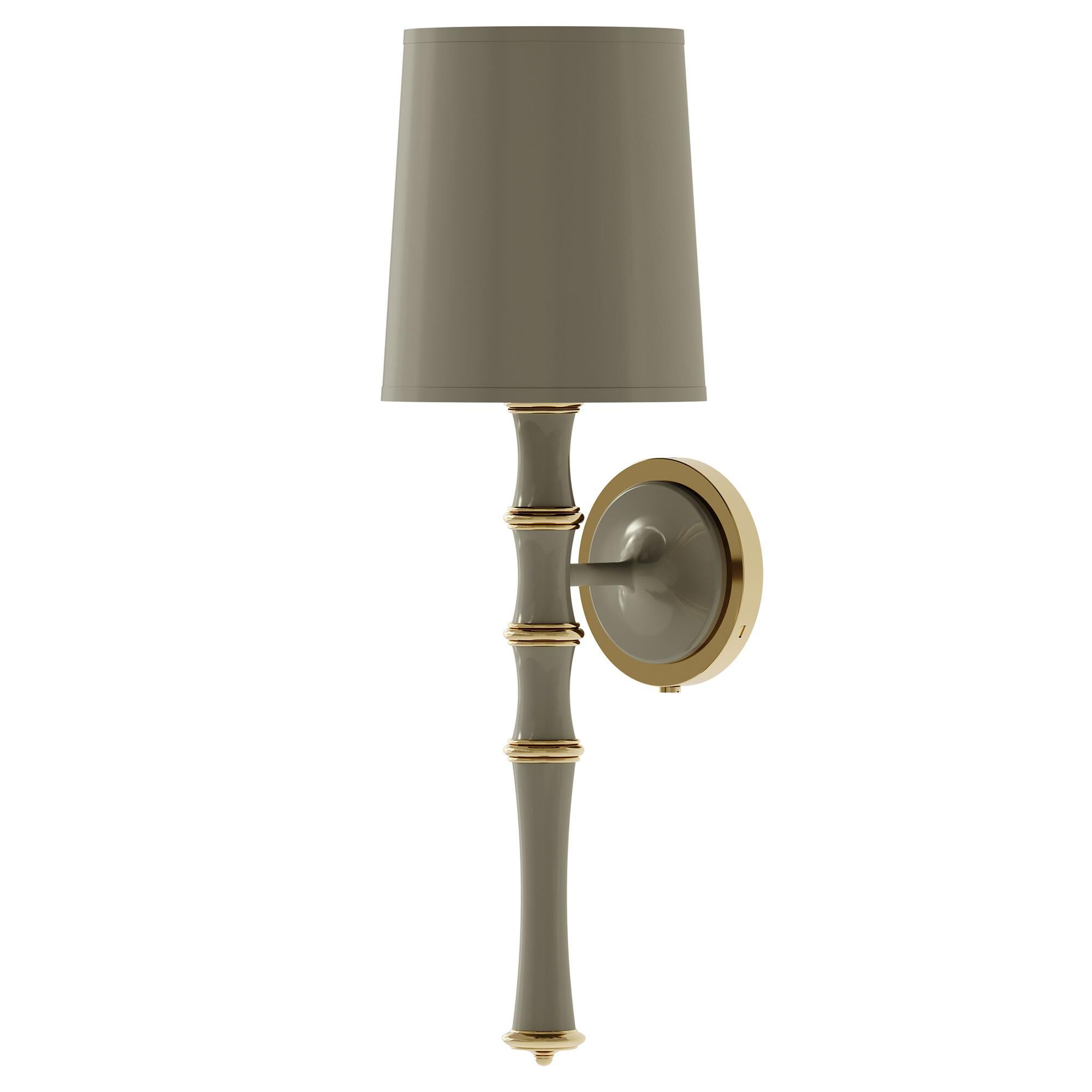 Shown in Smokey Taupe finish and Celadon shade and Modern Brass  accent