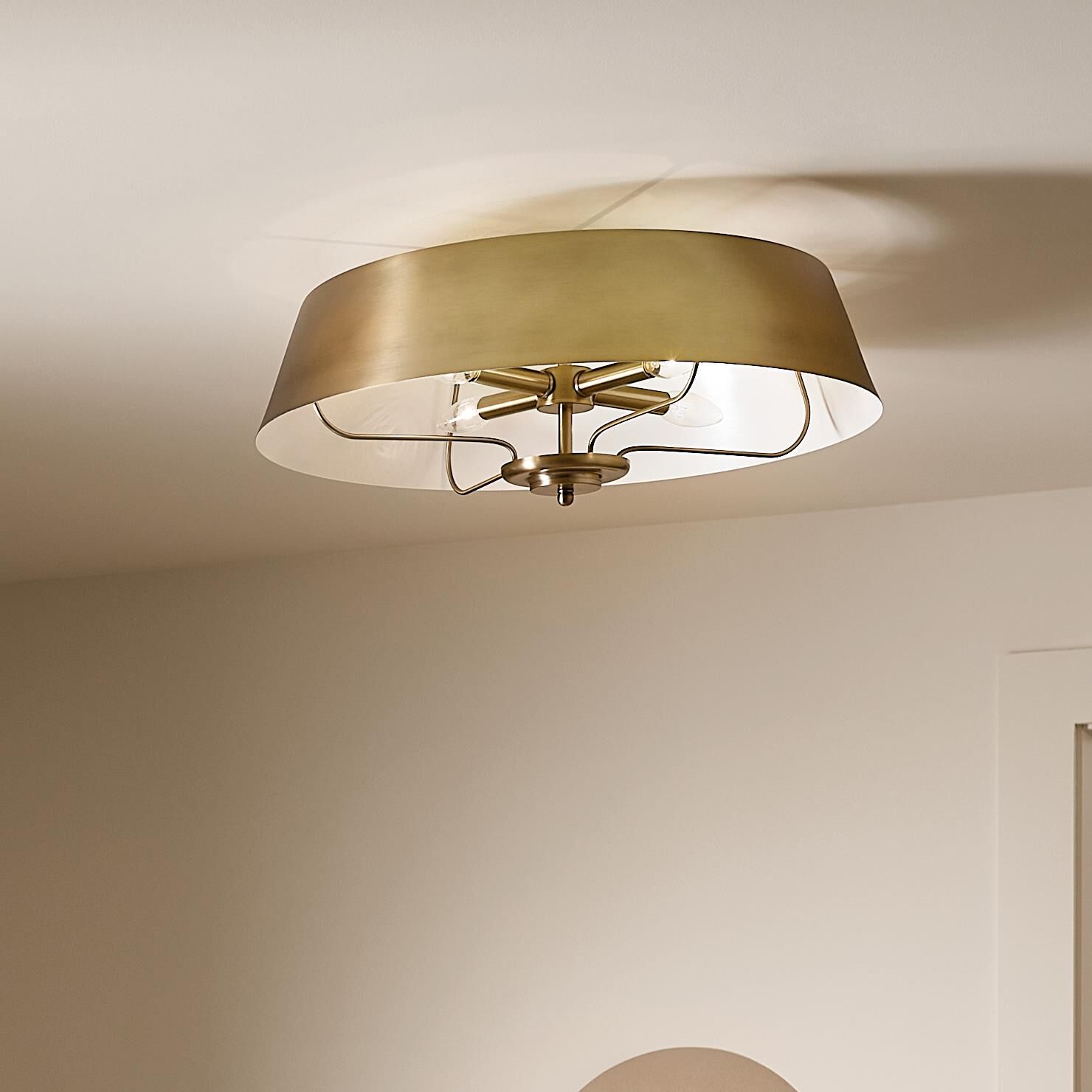 Shown in Brushed Natural Brass finish and Metal shade