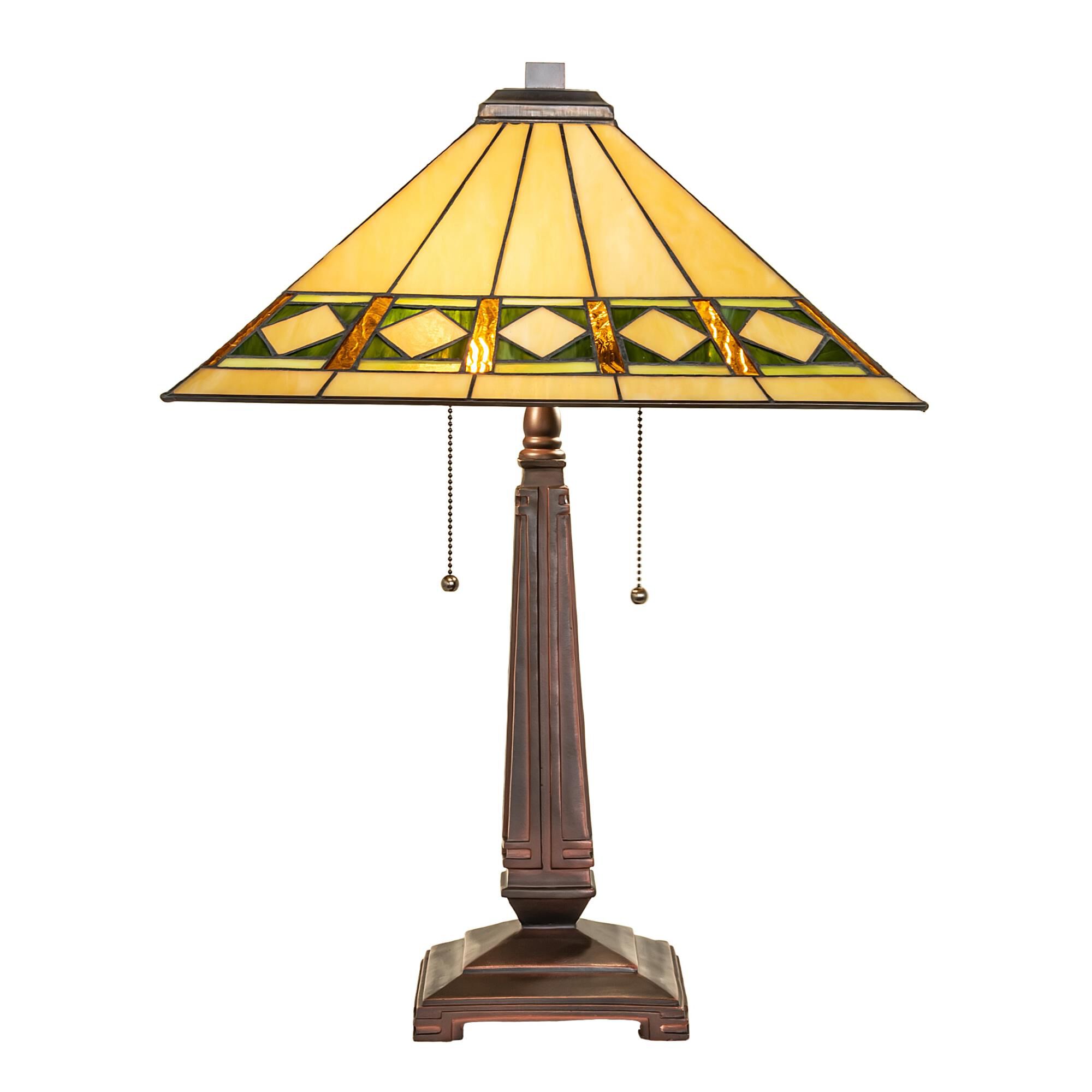 Shown in Mahogany Bronze finish and Mauve;Amber /Acrylic;Green;Beige glass