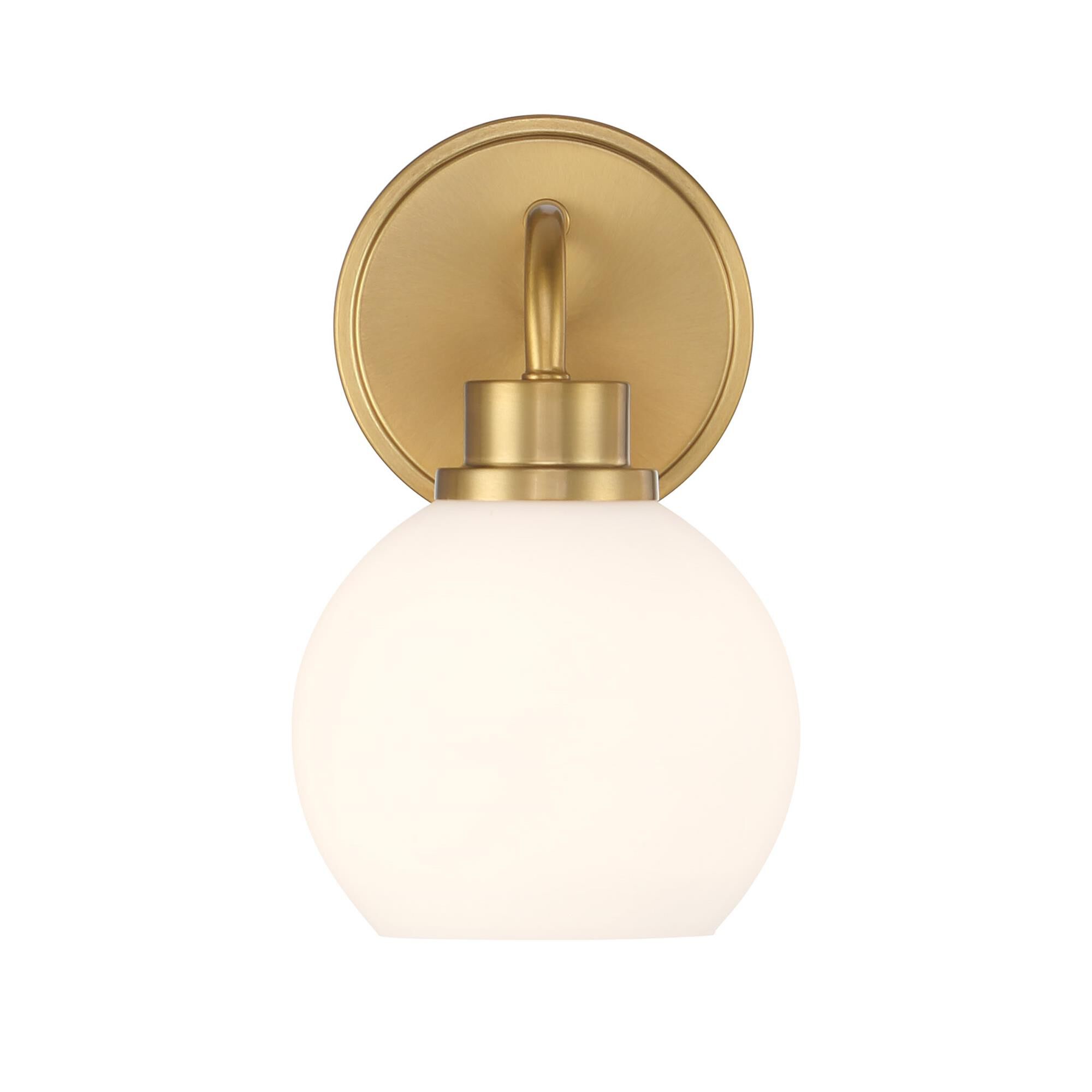 Shown in Natural Brass finish and White Opal glass
