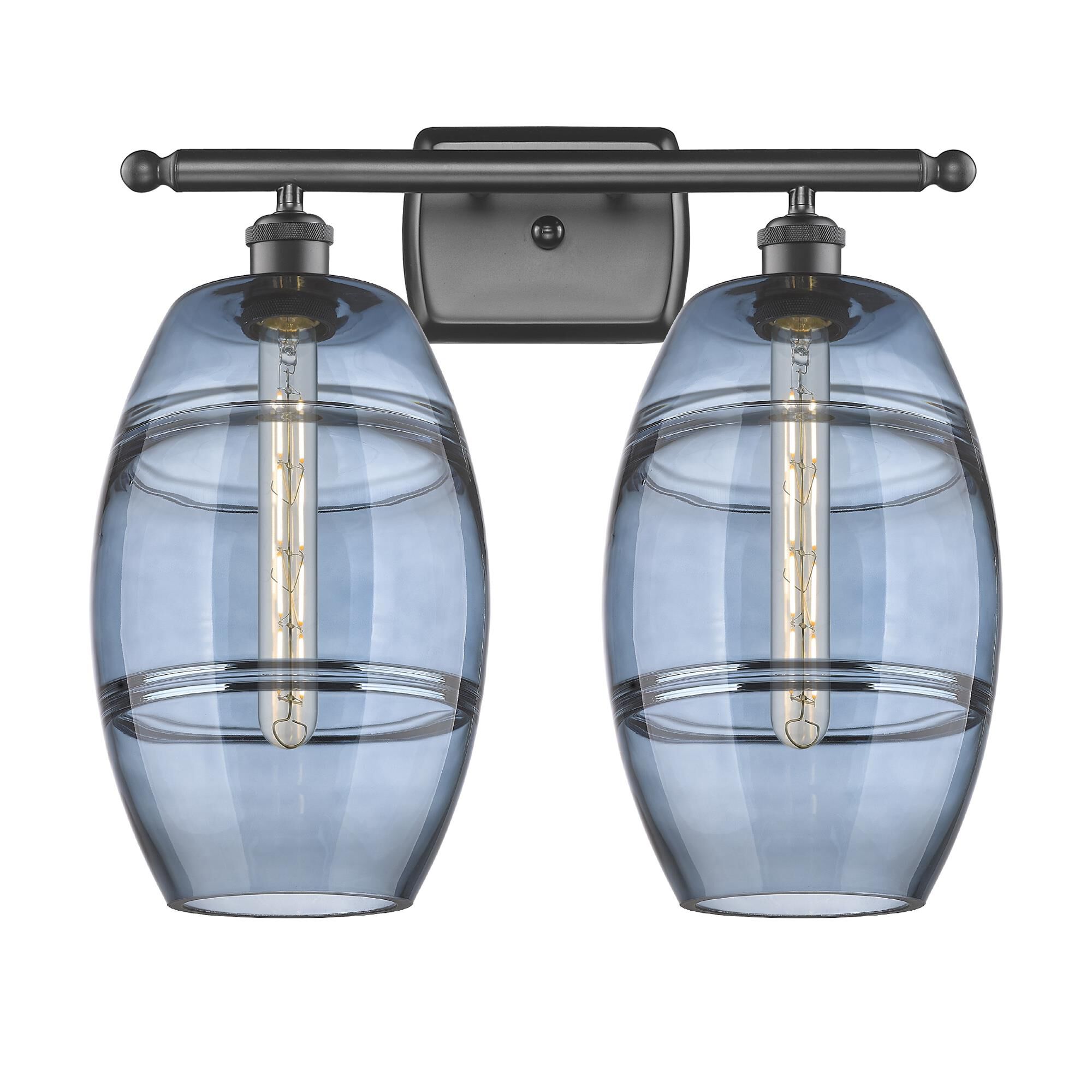 Shown in Oil Rubbed Bronze finish and Princess Blue glass