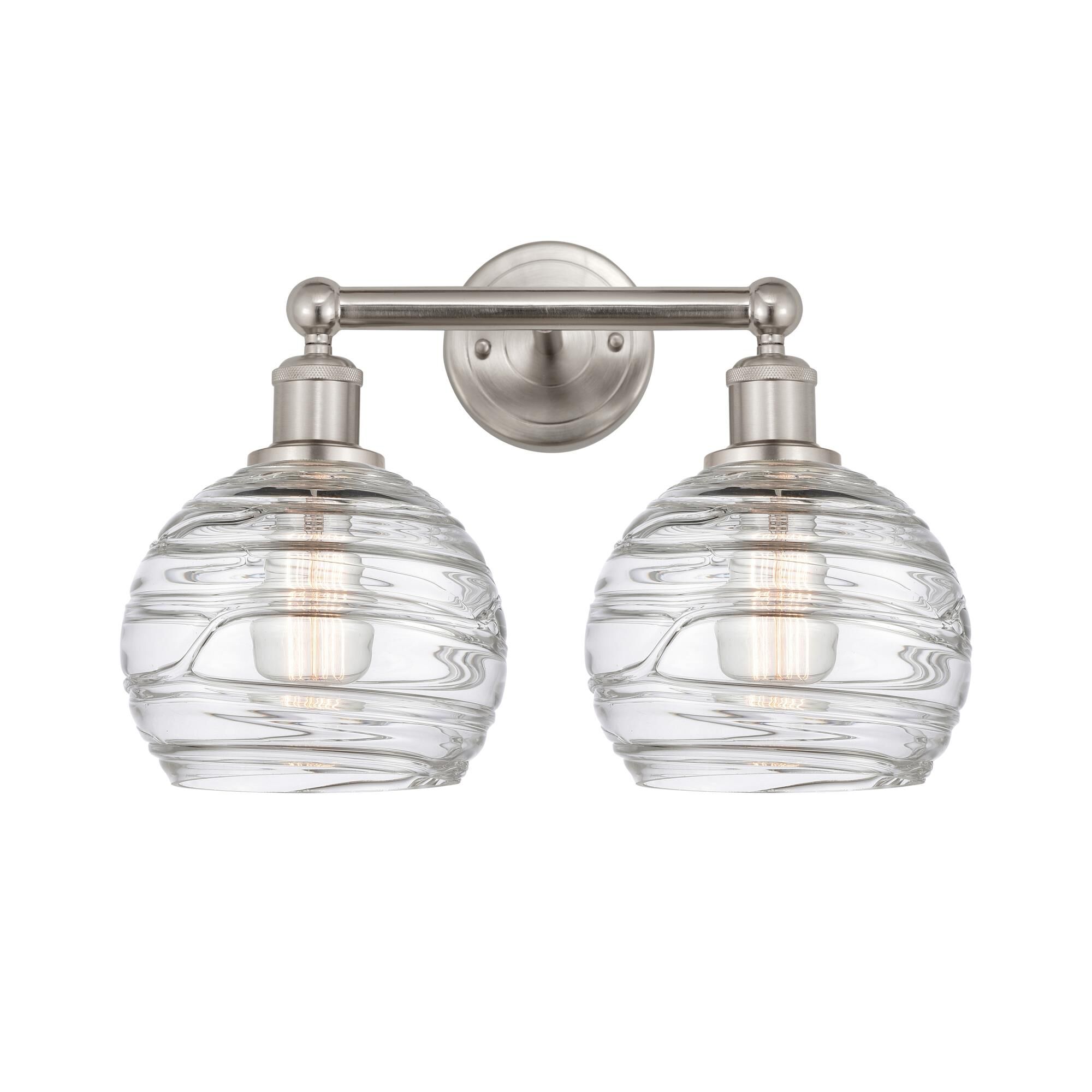 Shown in Satin Nickel finish and Clear Deco Swirl glass