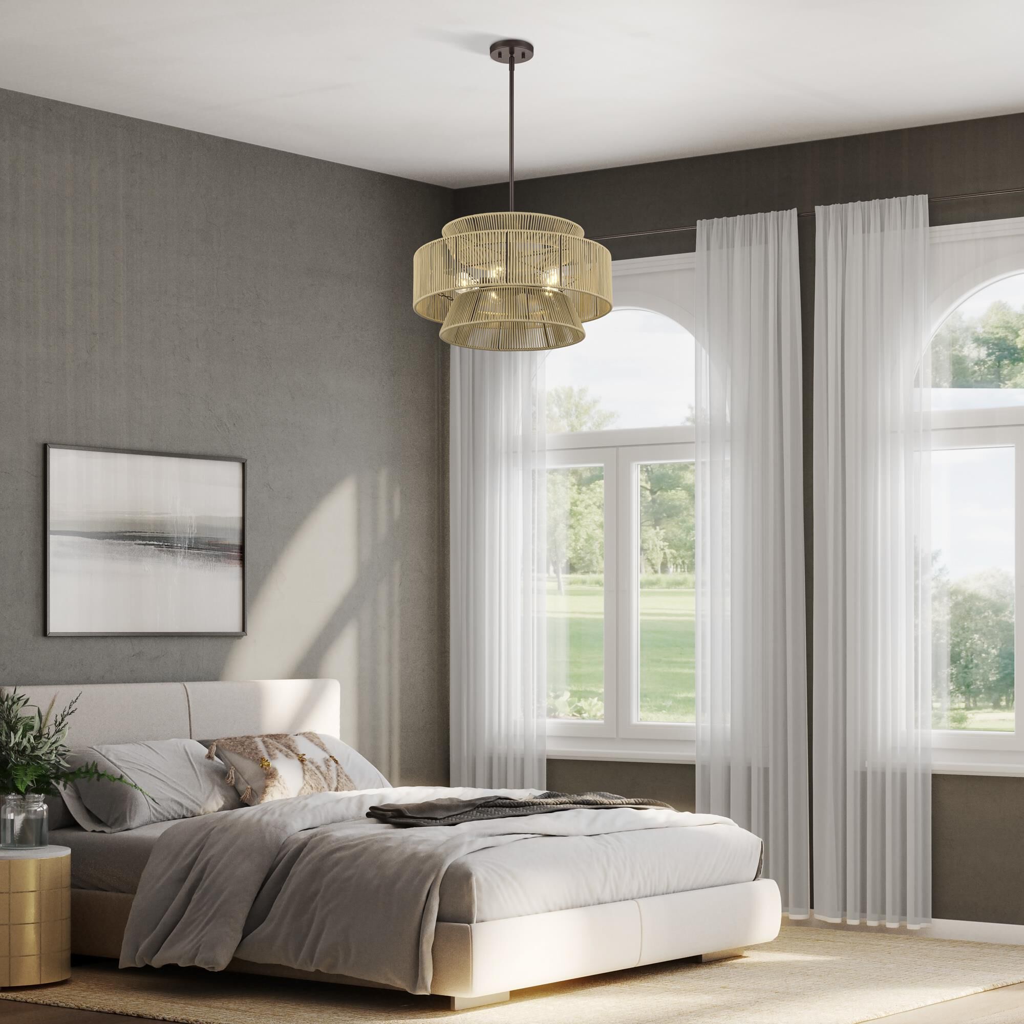 Shown in English Bronze finish and Hand-Woven Venetian Gold Color Polyester Rope shade