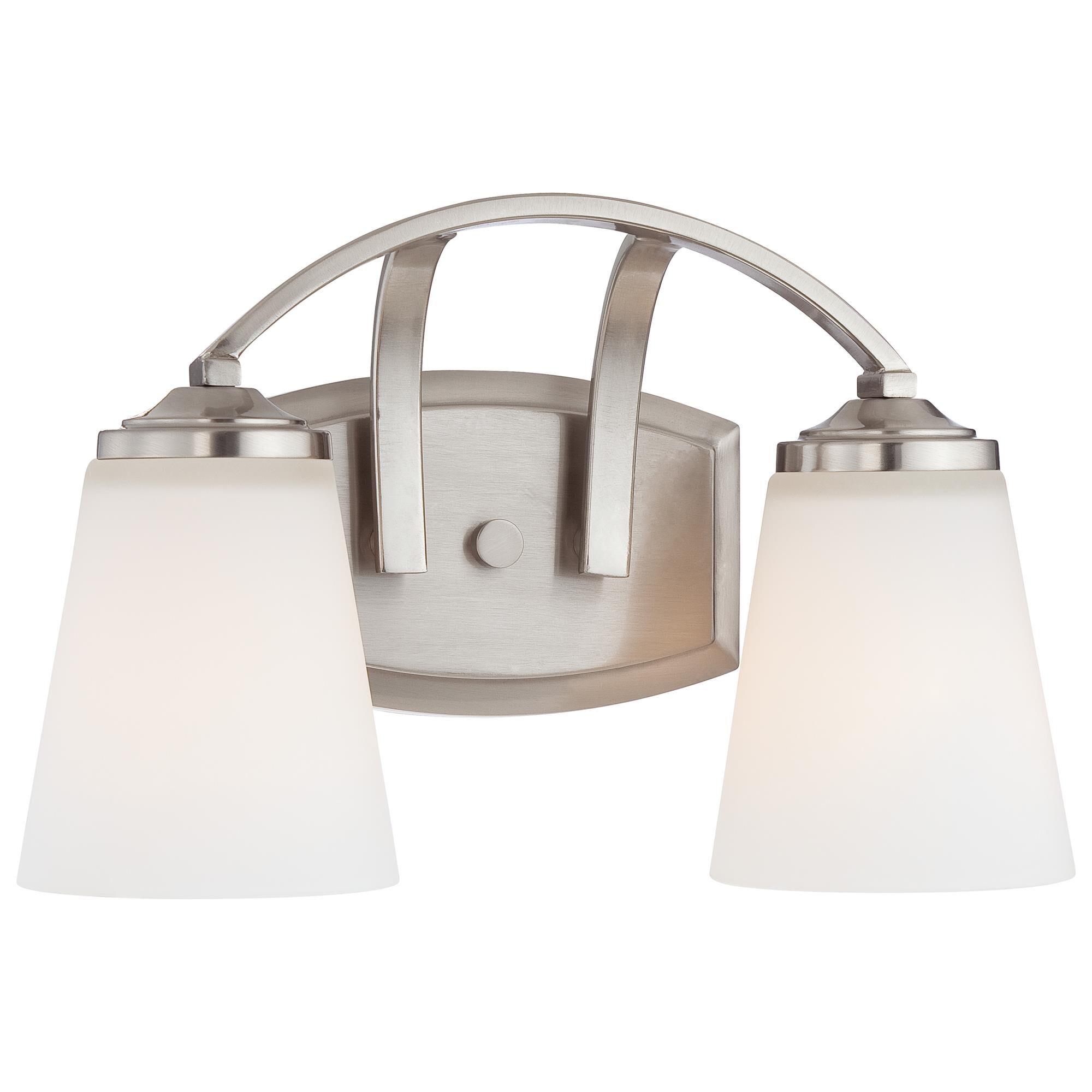 Shown in Brushed Nickel finish and Etched White glass