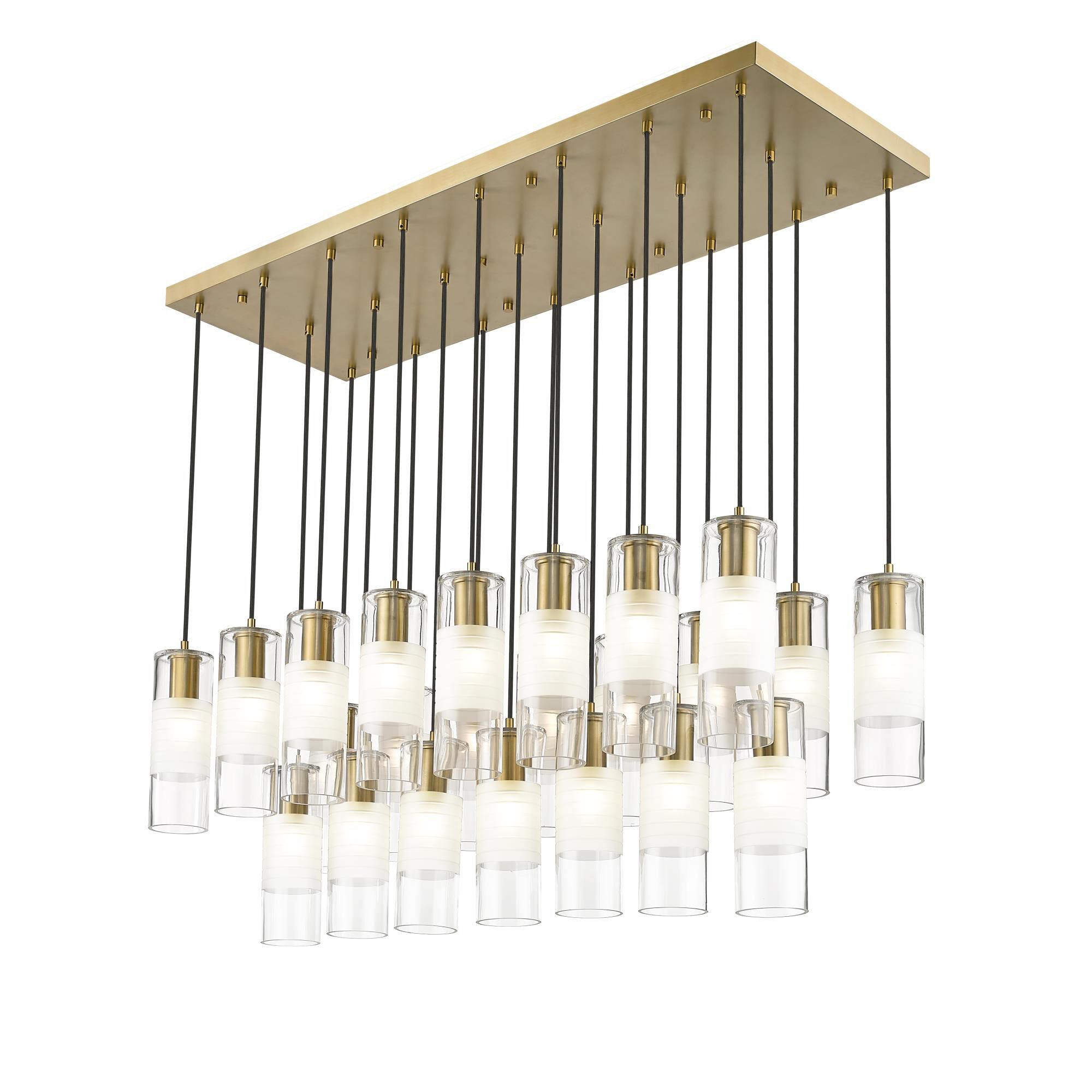 Shown in Modern Gold finish and Clear+frosted glass and Clear+frosted shade