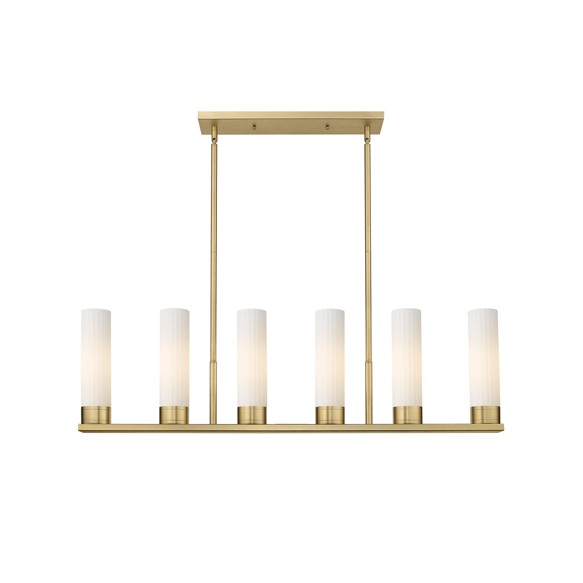 Shown in Brushed Brass finish and Matte White glass and Matte White Glass shade