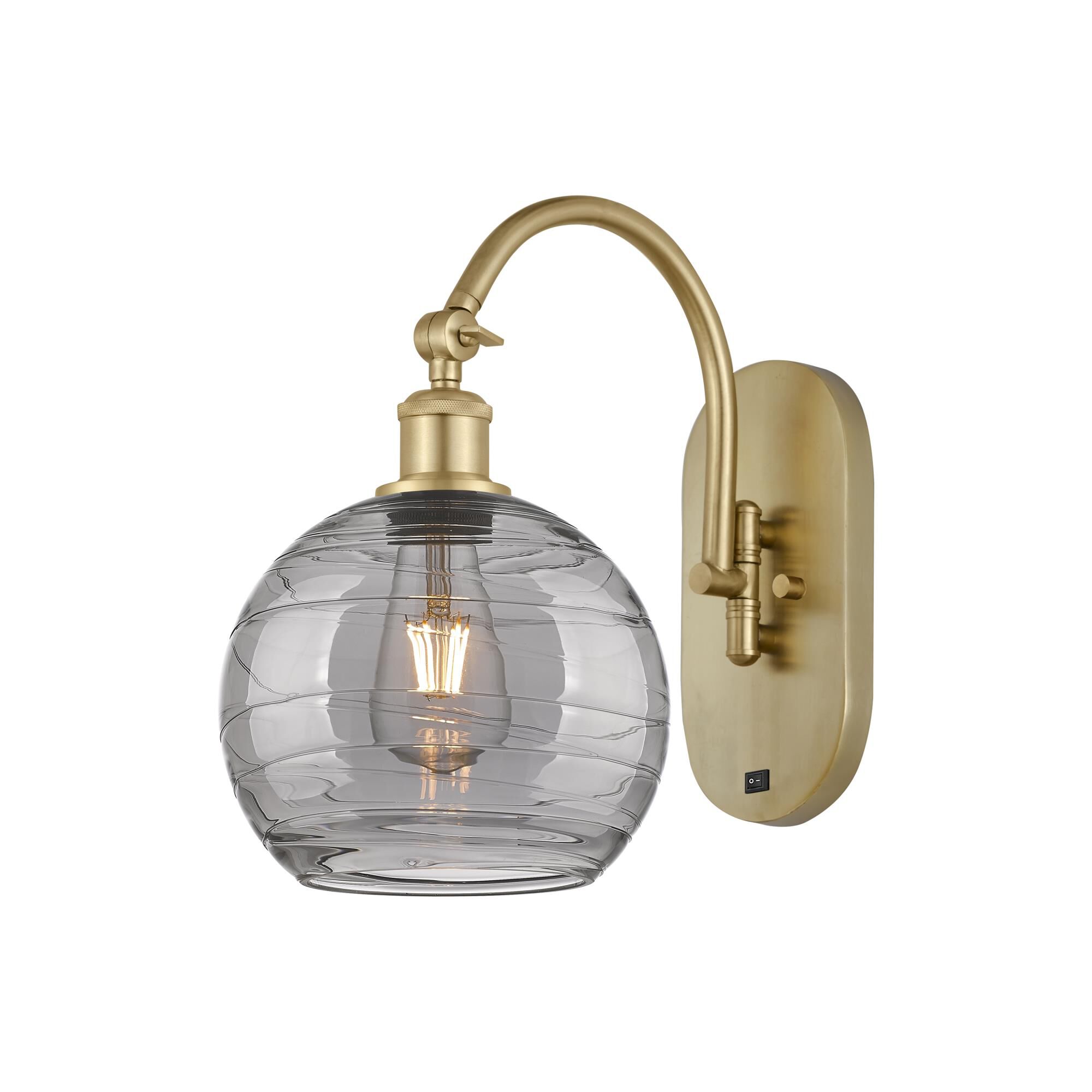 Shown in Satin Gold finish and Light Smoke Deco Swirl glass