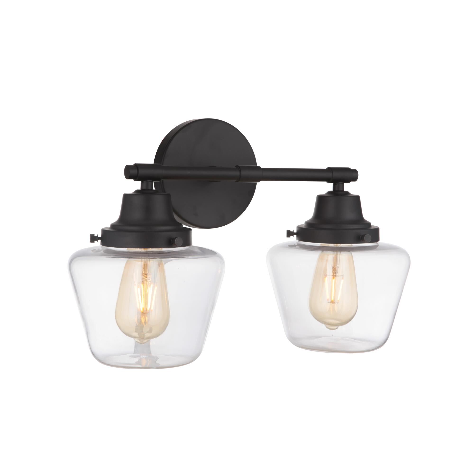 Shown in Flat Black finish and Clear glass and Glass shade